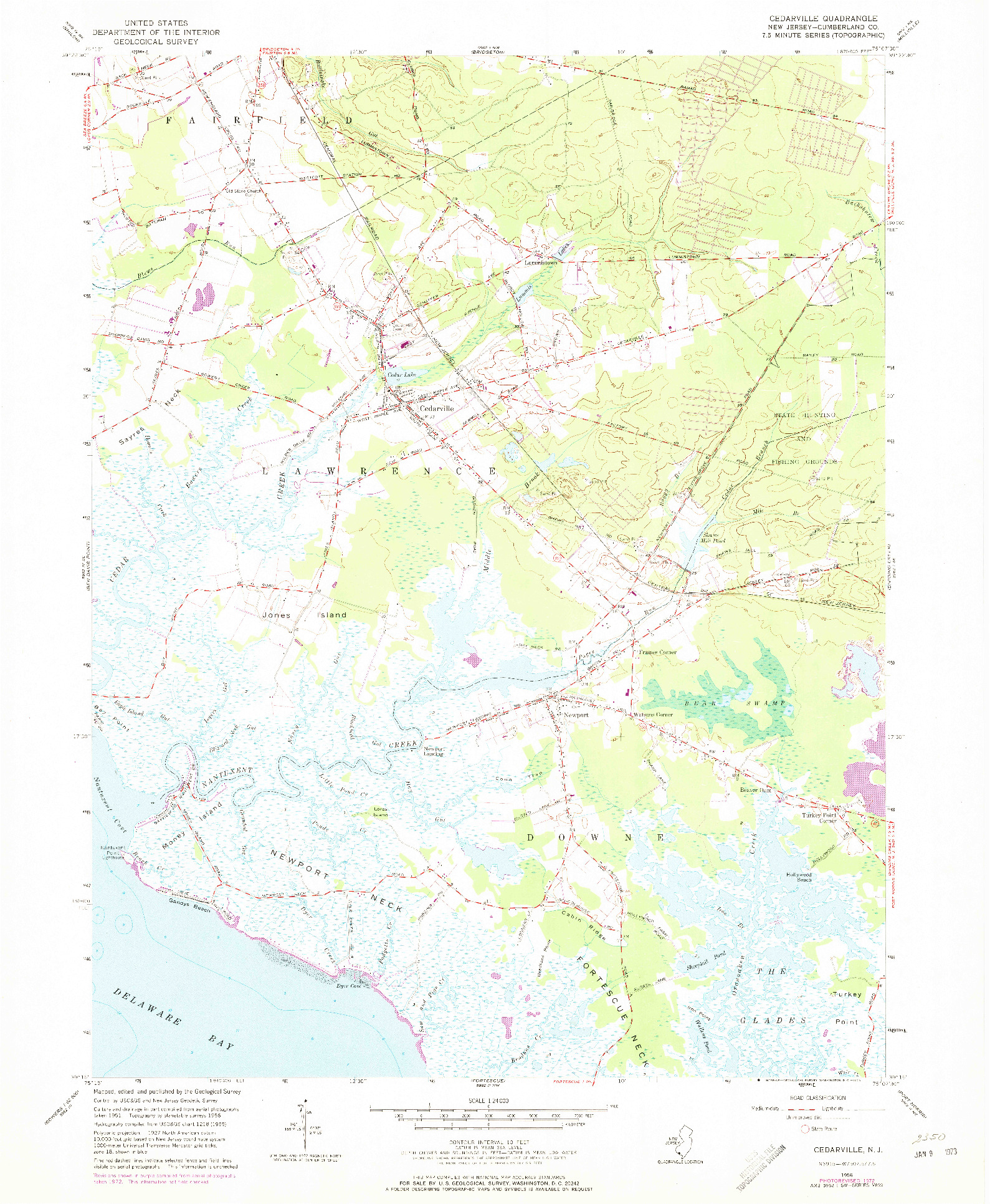 USGS 1:24000-SCALE QUADRANGLE FOR CEDARVILLE, NJ 1956