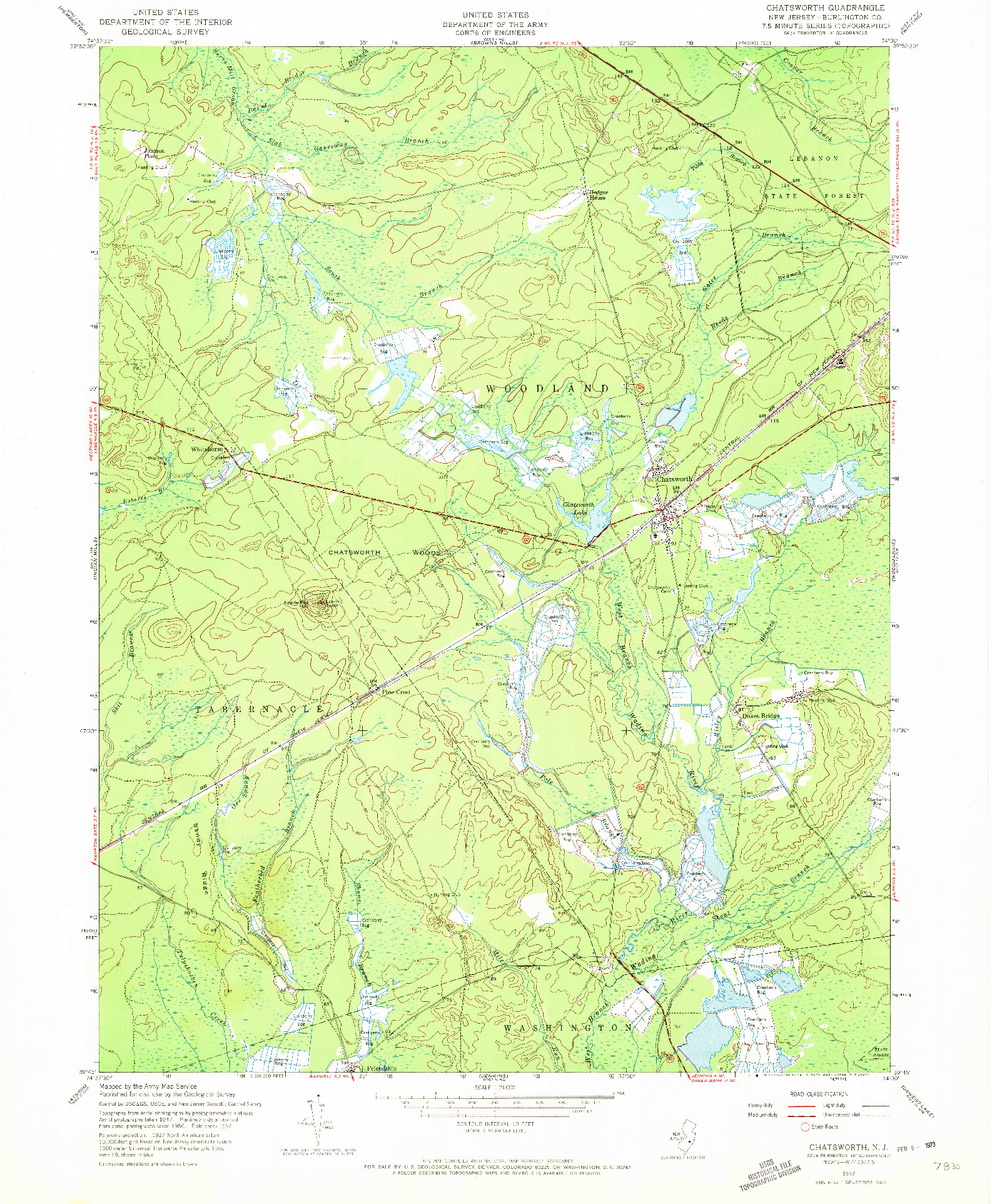 USGS 1:24000-SCALE QUADRANGLE FOR CHATSWORTH, NJ 1957