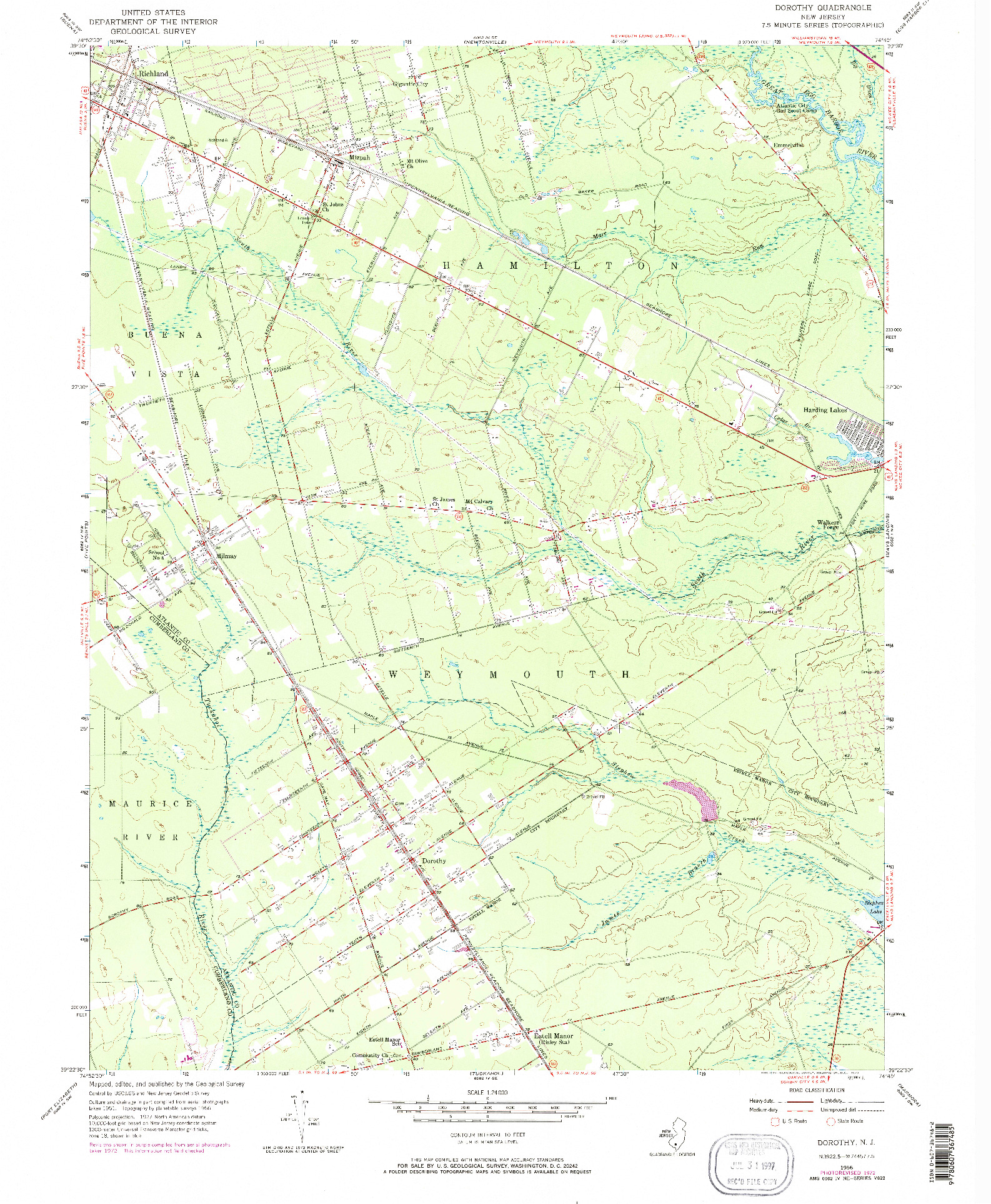 USGS 1:24000-SCALE QUADRANGLE FOR DOROTHY, NJ 1956