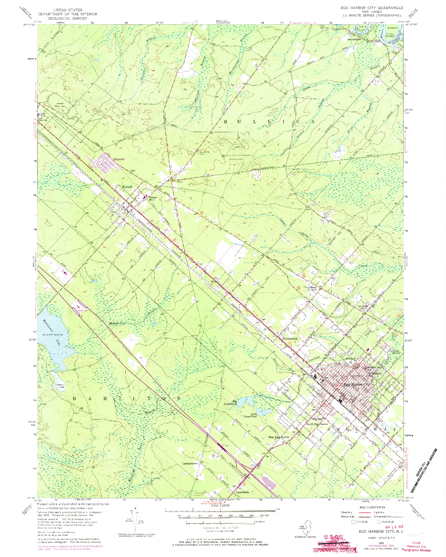 USGS 1:24000-SCALE QUADRANGLE FOR EGG HARBOR CITY, NJ 1956