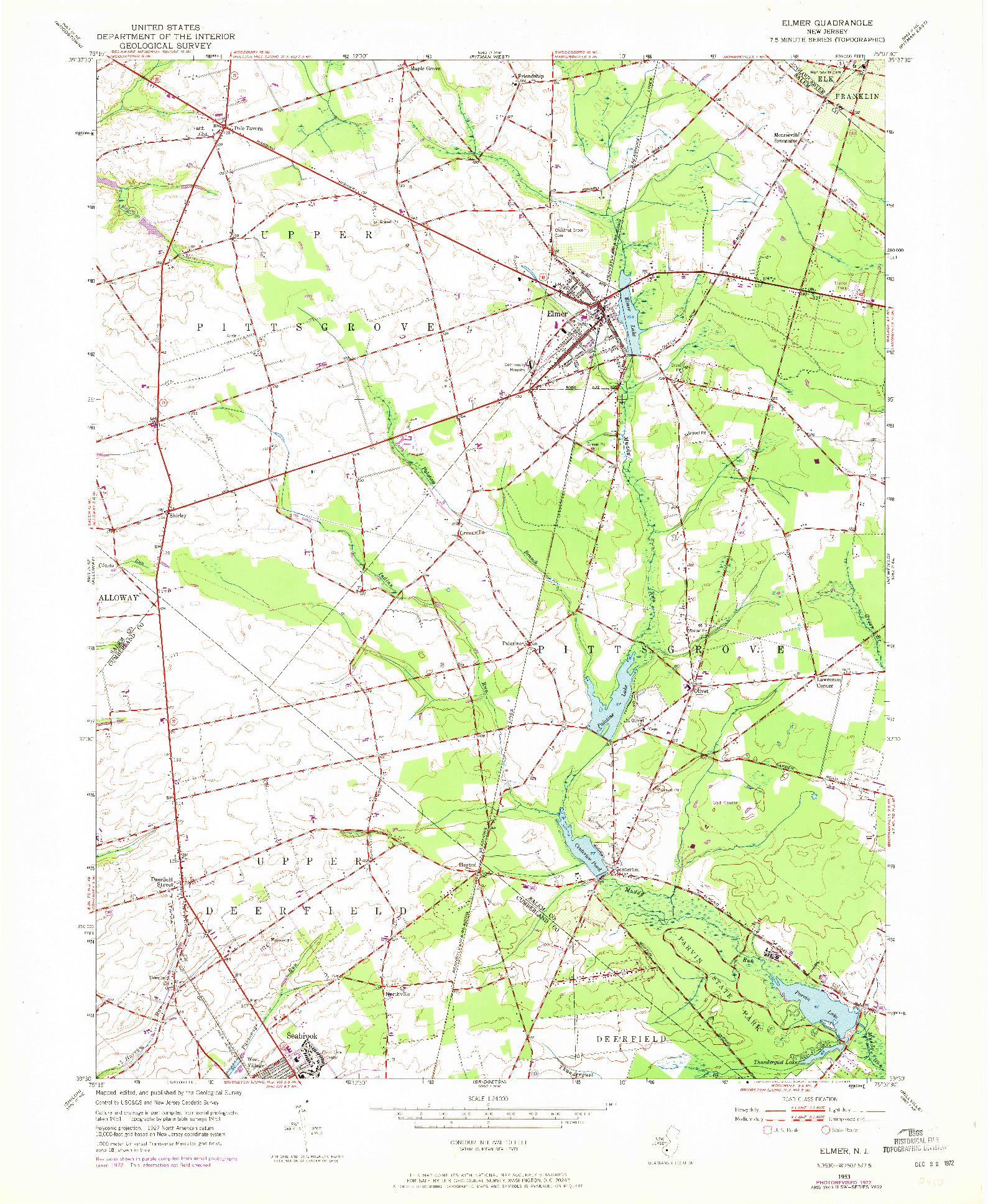 USGS 1:24000-SCALE QUADRANGLE FOR ELMER, NJ 1953