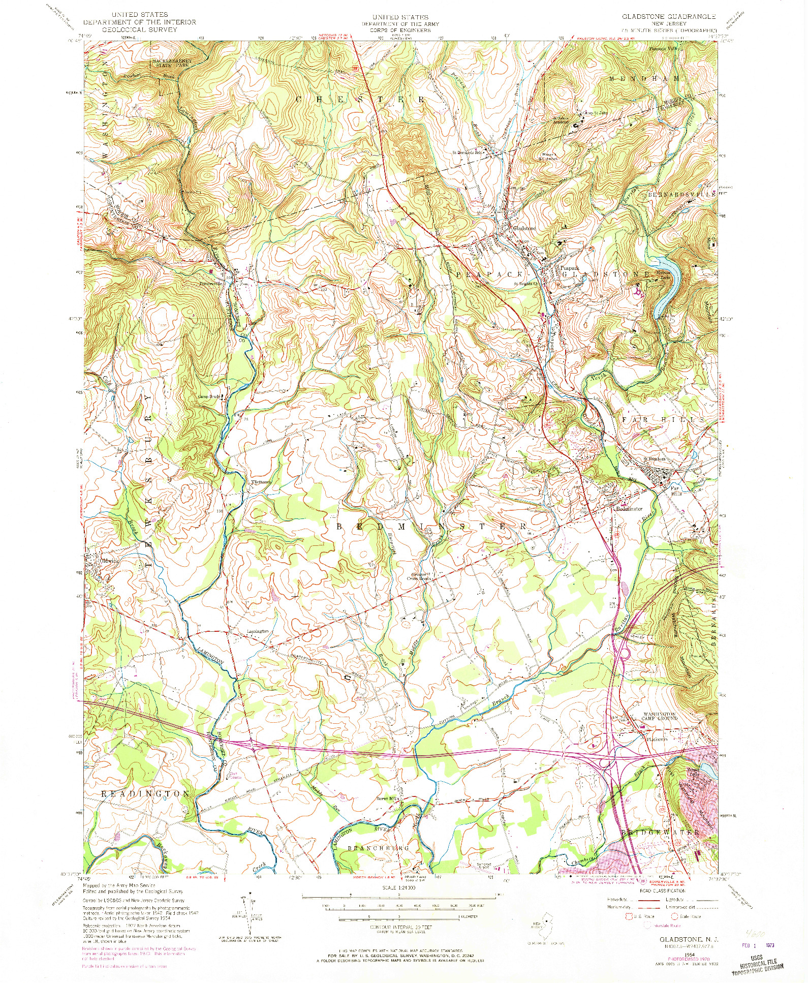 USGS 1:24000-SCALE QUADRANGLE FOR GLADSTONE, NJ 1954