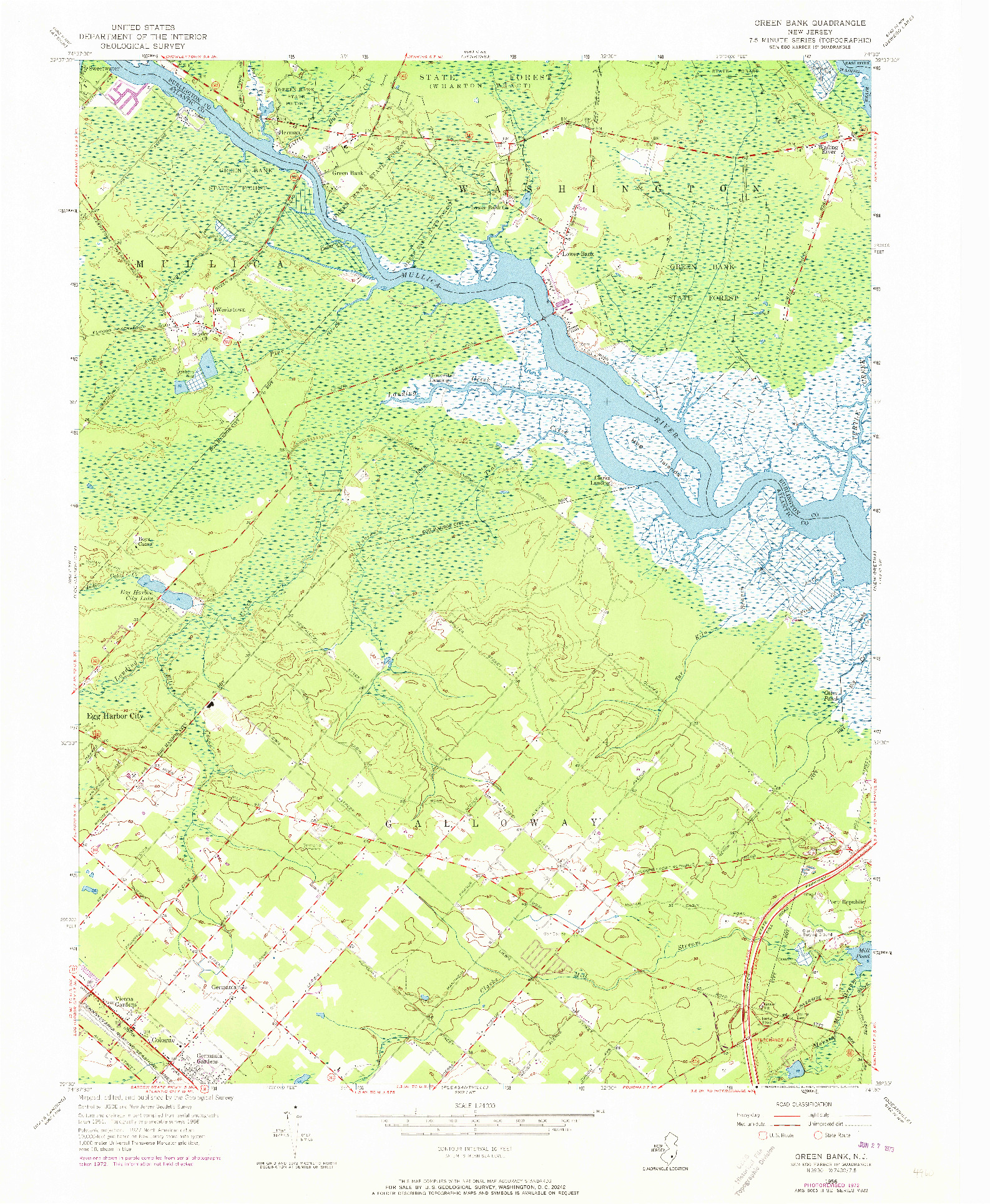 USGS 1:24000-SCALE QUADRANGLE FOR GREEN BANK, NJ 1956