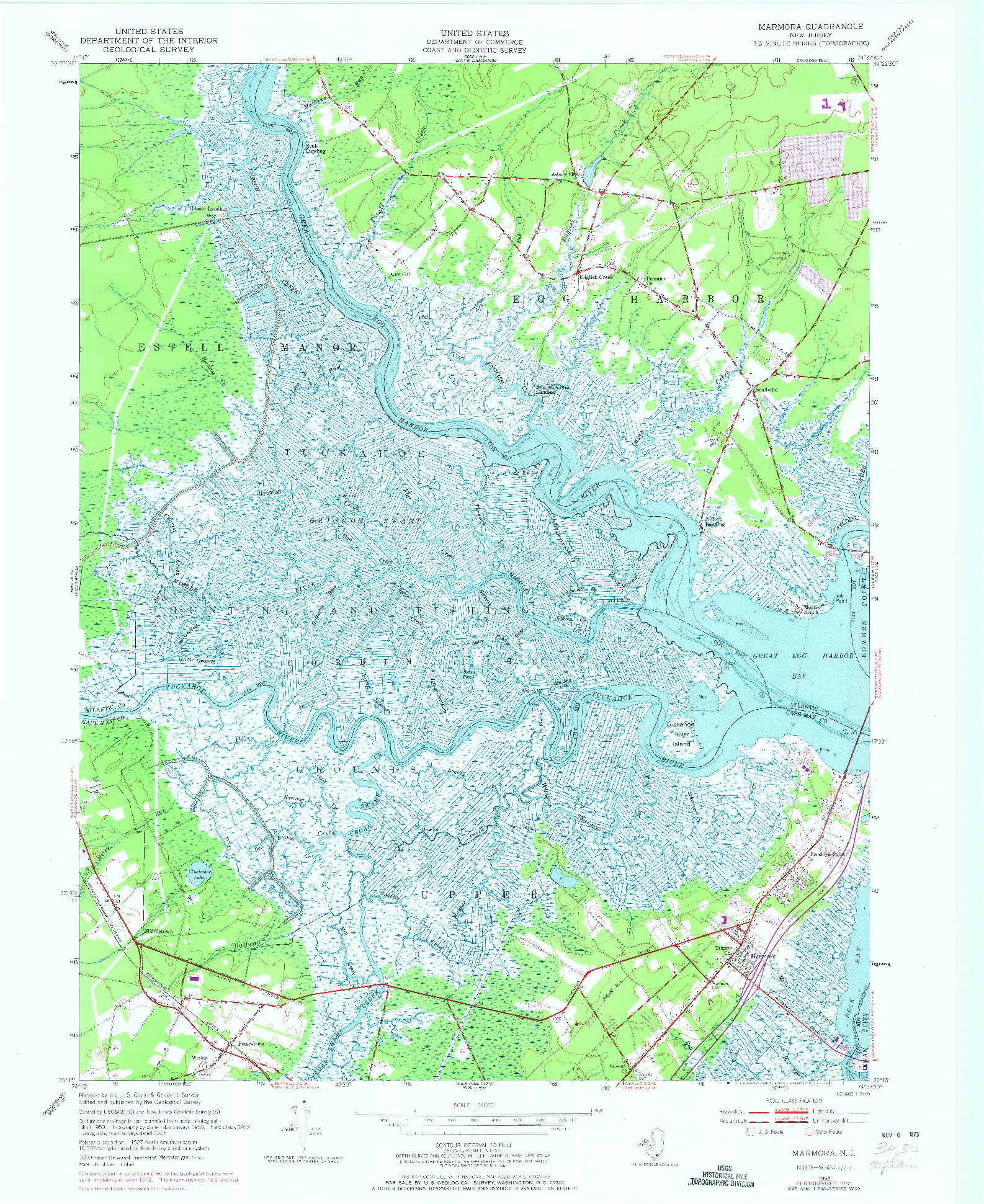 USGS 1:24000-SCALE QUADRANGLE FOR MARMORA, NJ 1952