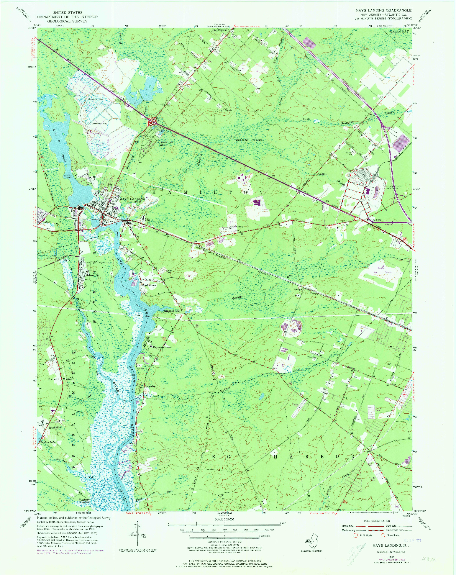 USGS 1:24000-SCALE QUADRANGLE FOR MAYS LANDING, NJ 1955