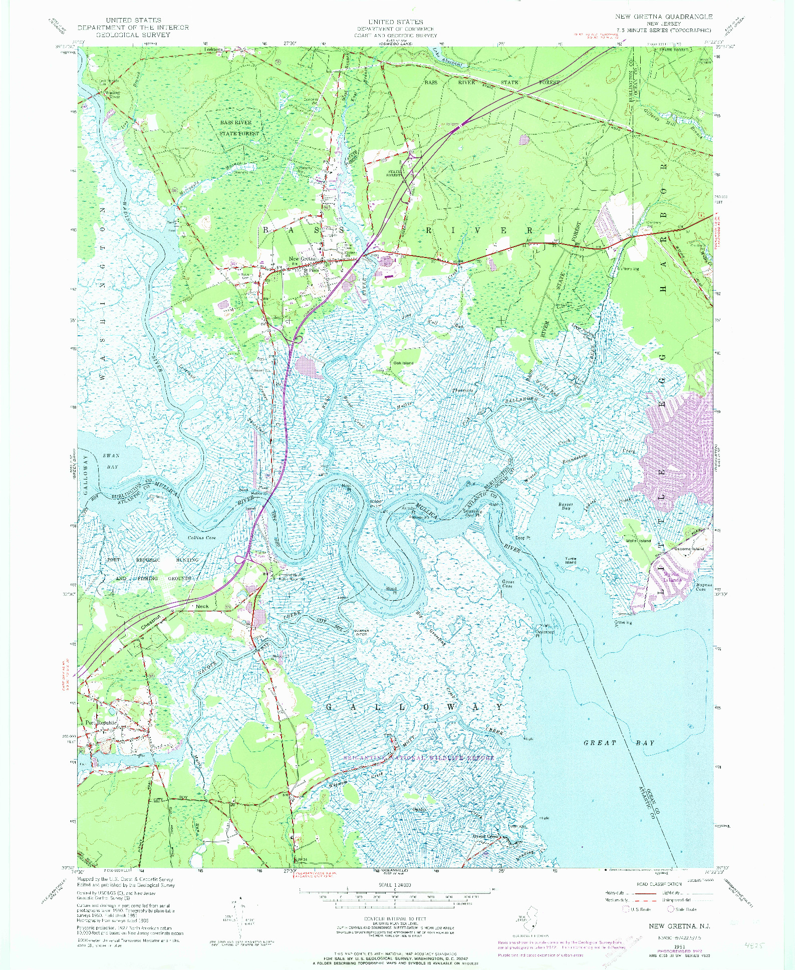 USGS 1:24000-SCALE QUADRANGLE FOR NEW GRETNA, NJ 1951