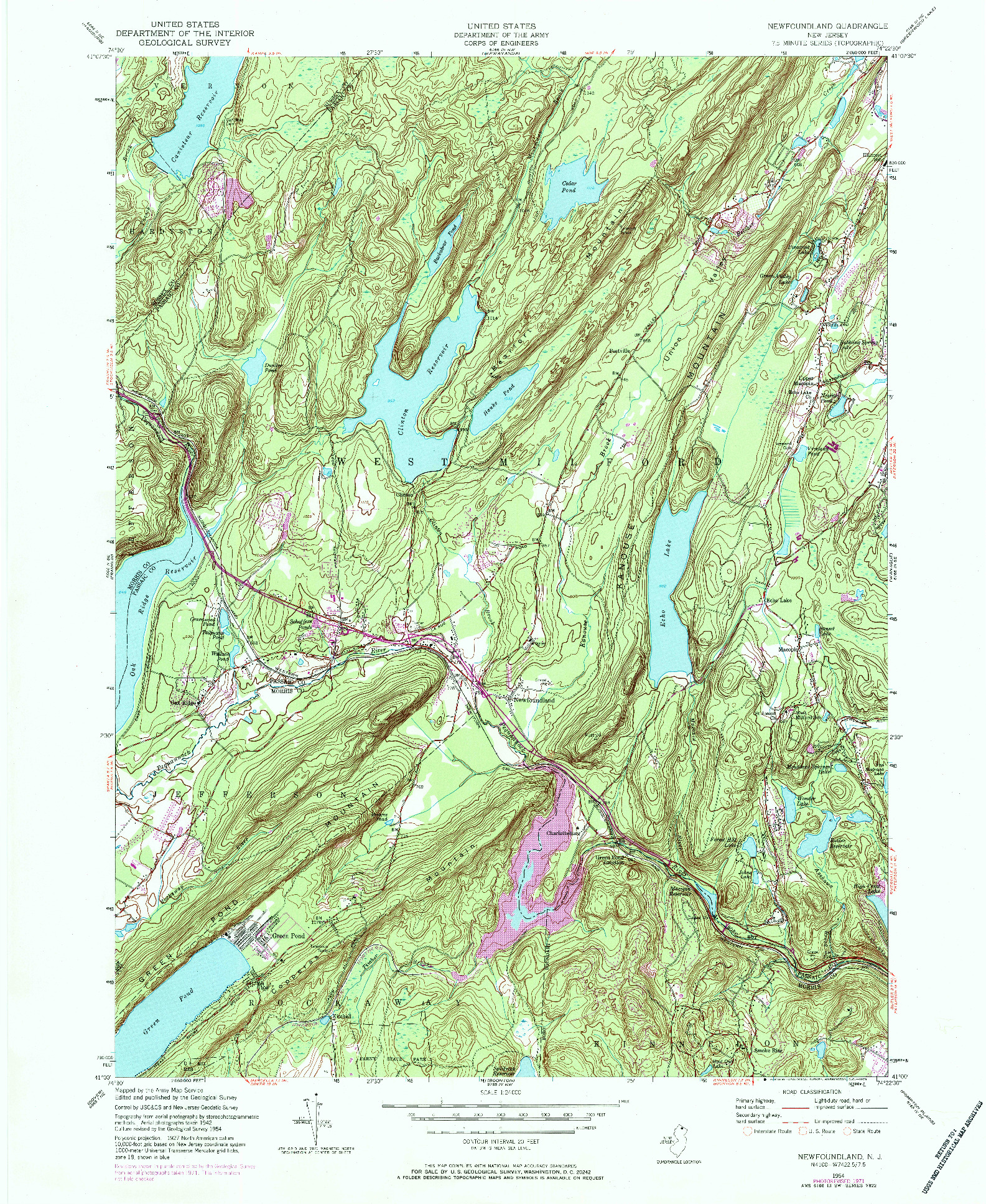 USGS 1:24000-SCALE QUADRANGLE FOR NEWFOUNDLAND, NJ 1954