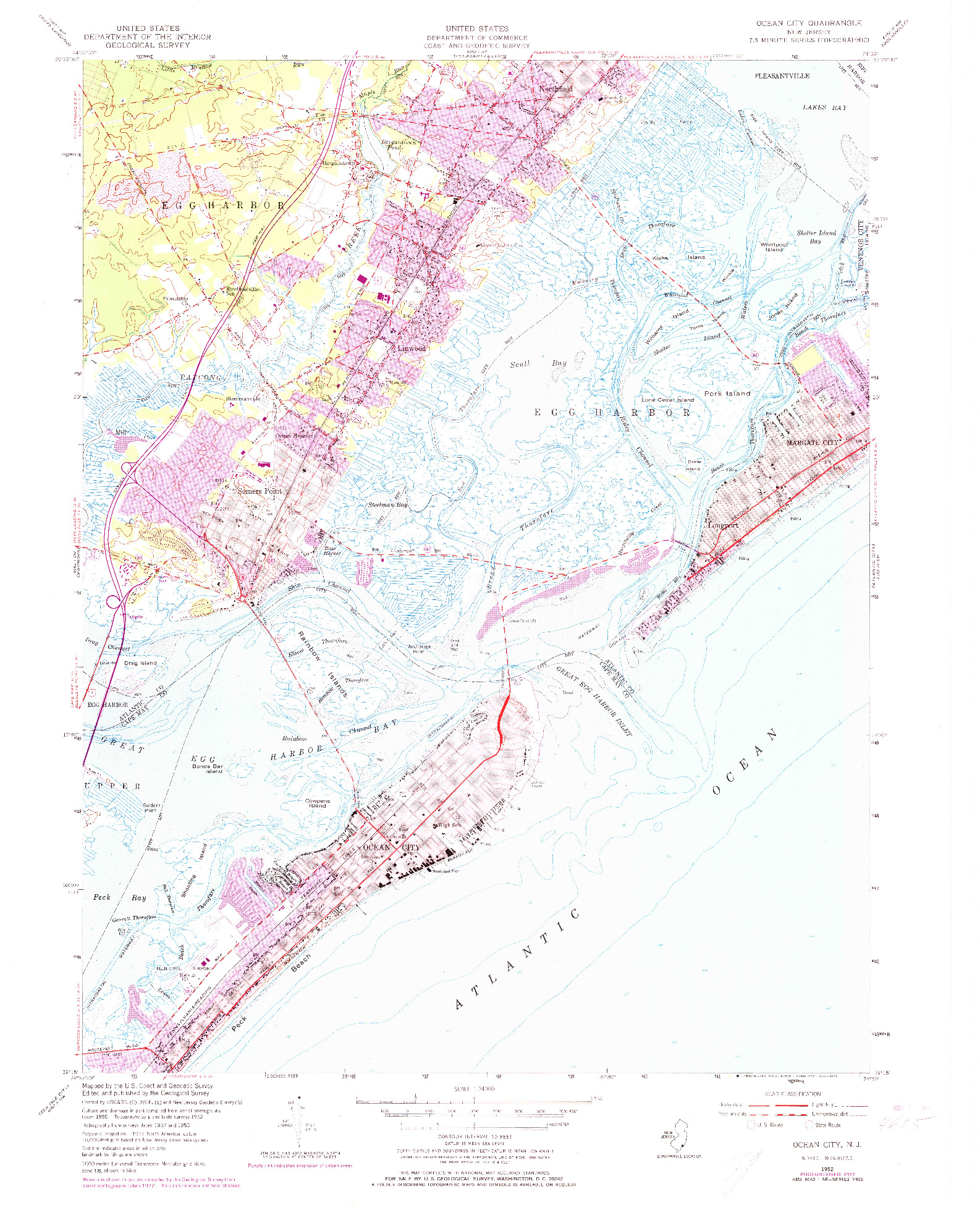 USGS 1:24000-SCALE QUADRANGLE FOR OCEAN CITY, NJ 1952