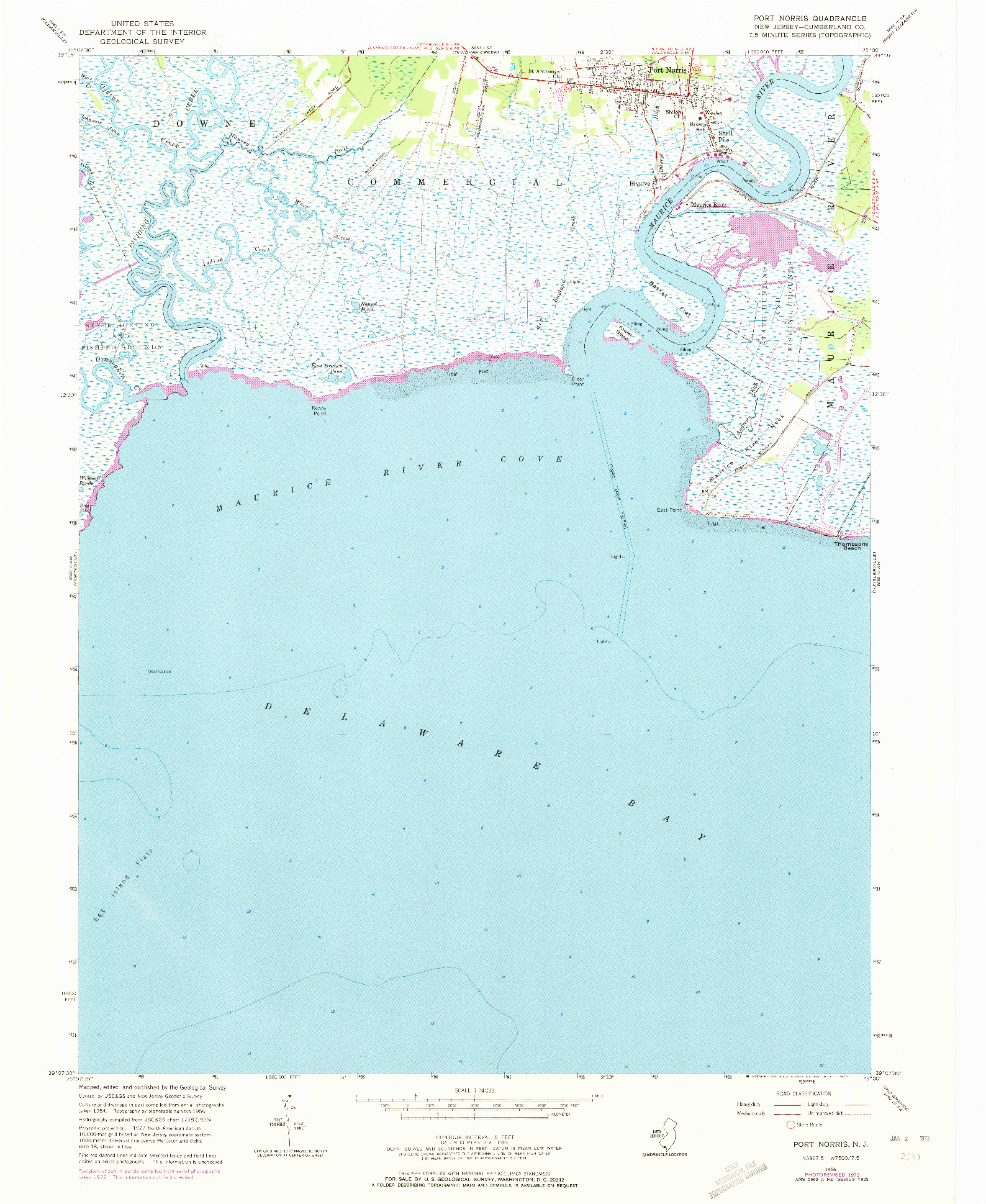 USGS 1:24000-SCALE QUADRANGLE FOR PORT NORRIS, NJ 1956