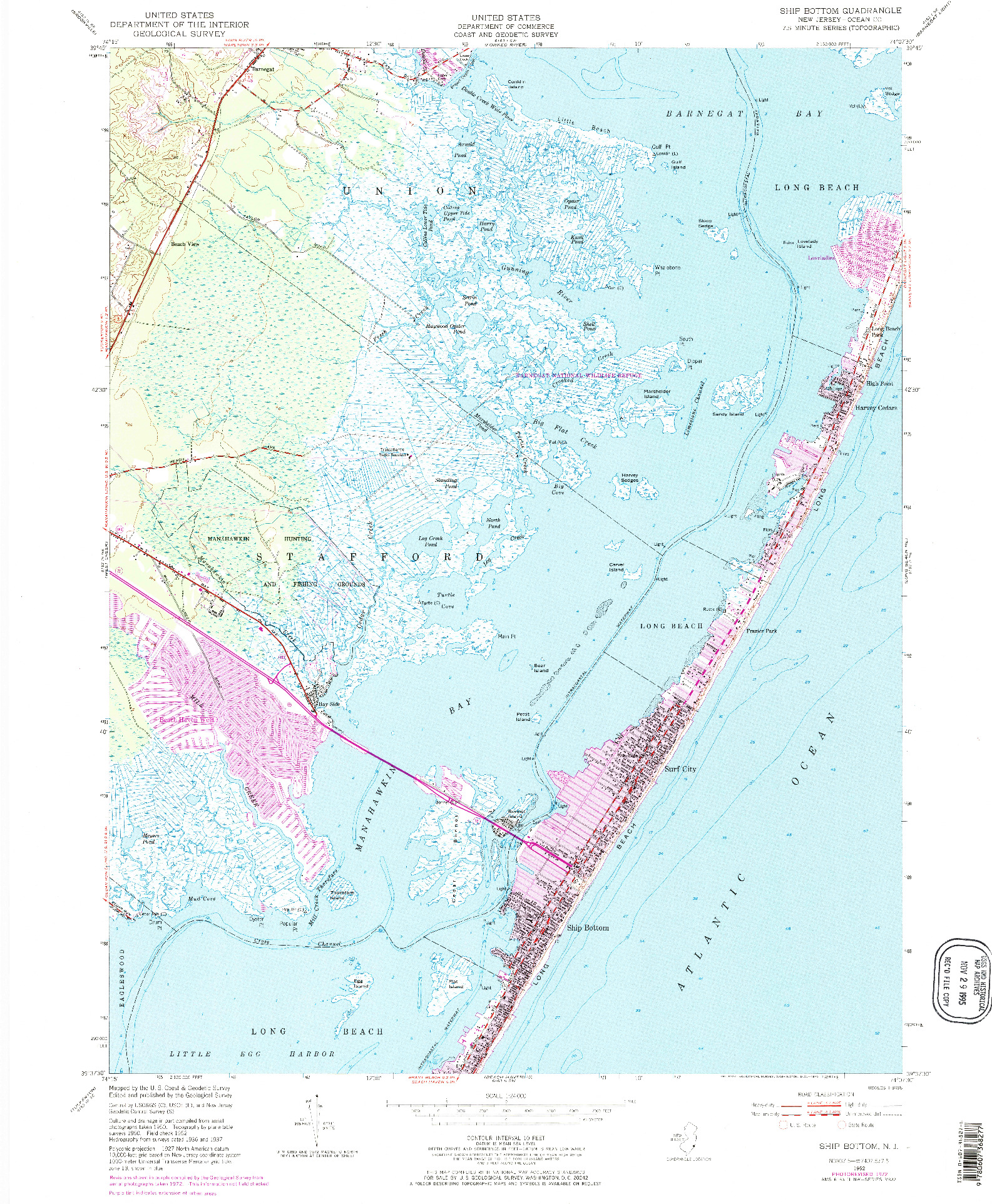 USGS 1:24000-SCALE QUADRANGLE FOR SHIP BOTTOM, NJ 1952