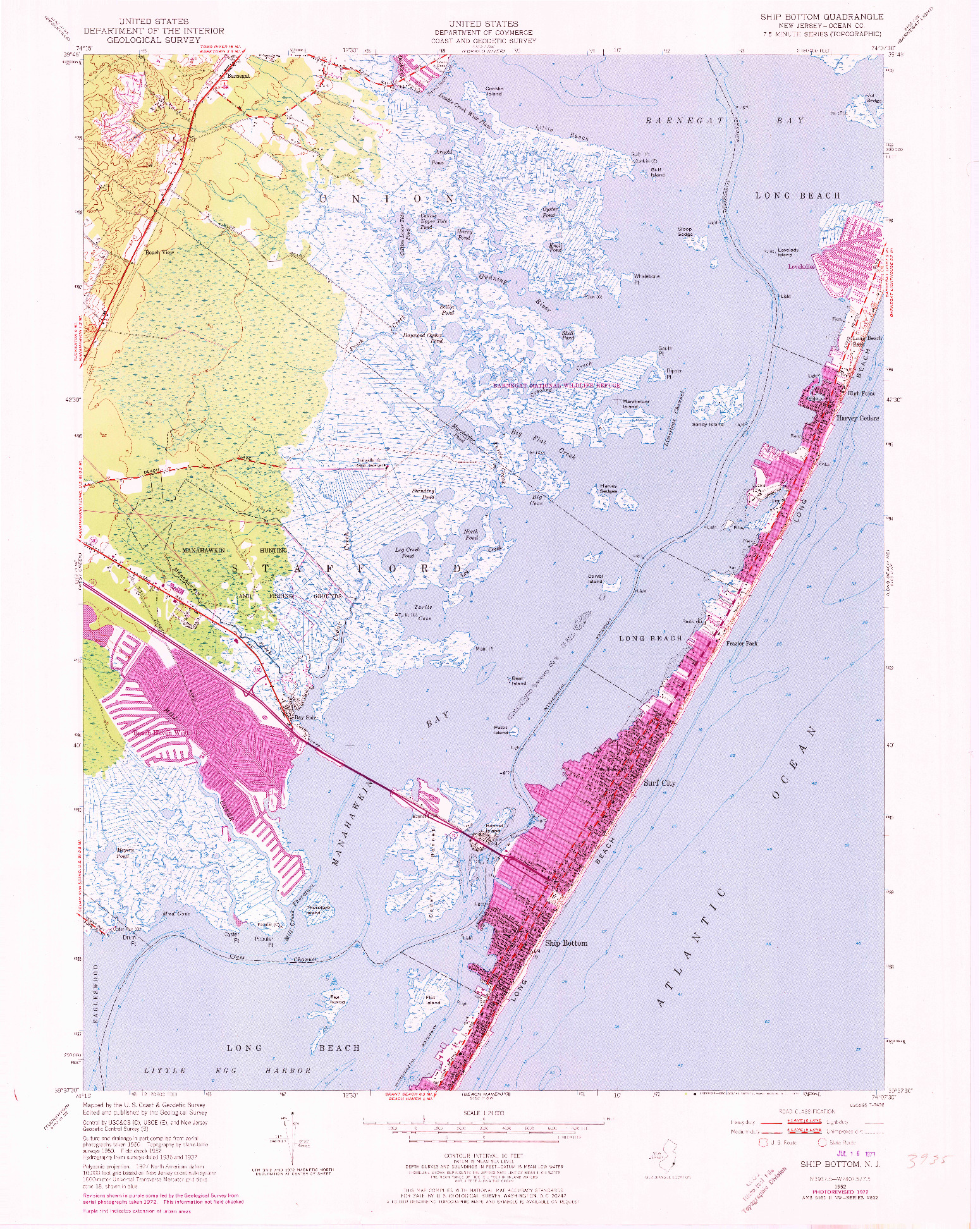 USGS 1:24000-SCALE QUADRANGLE FOR SHIP BOTTOM, NJ 1952