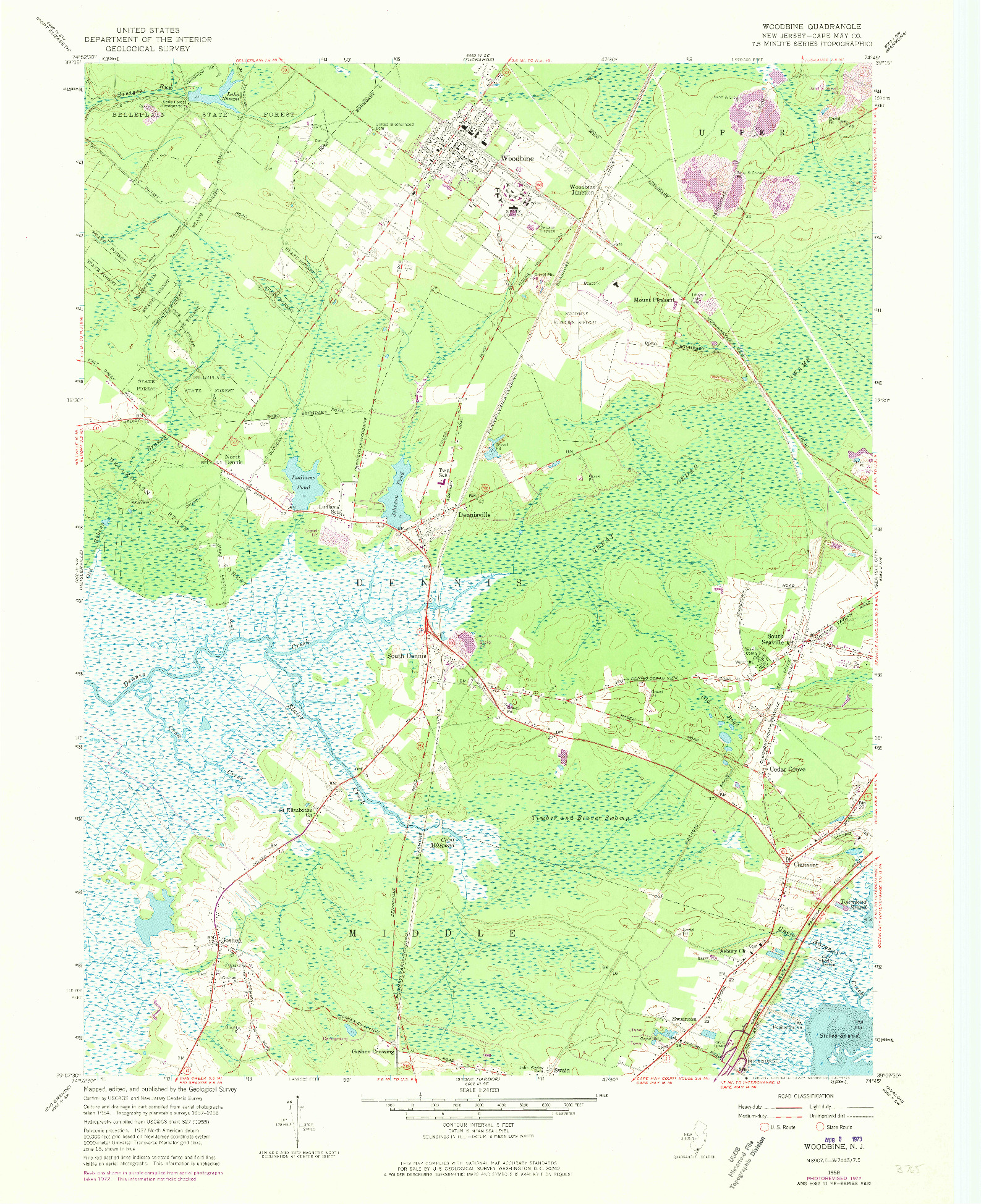 USGS 1:24000-SCALE QUADRANGLE FOR WOODBINE, NJ 1958