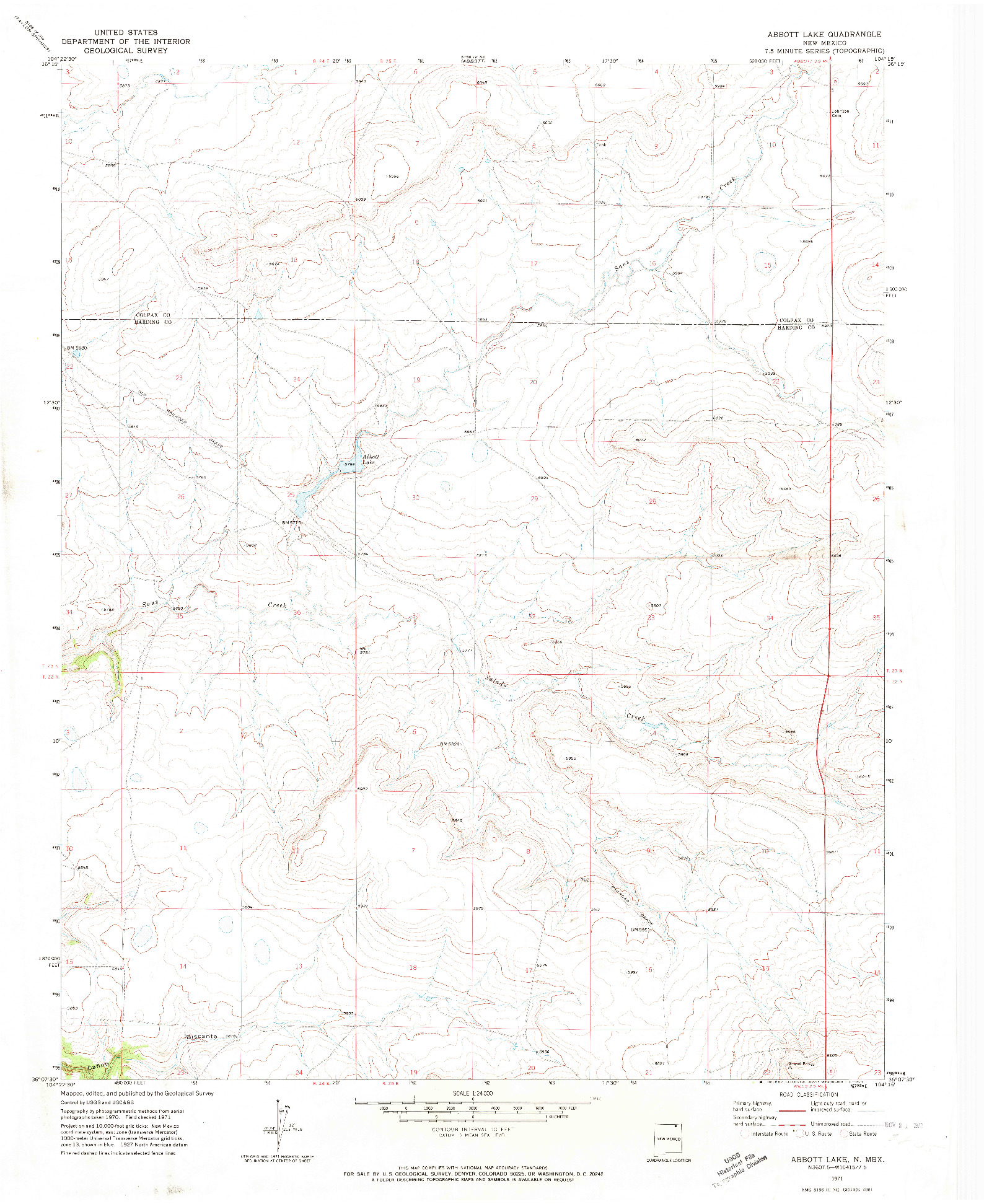 USGS 1:24000-SCALE QUADRANGLE FOR ABBOTT LAKE, NM 1971