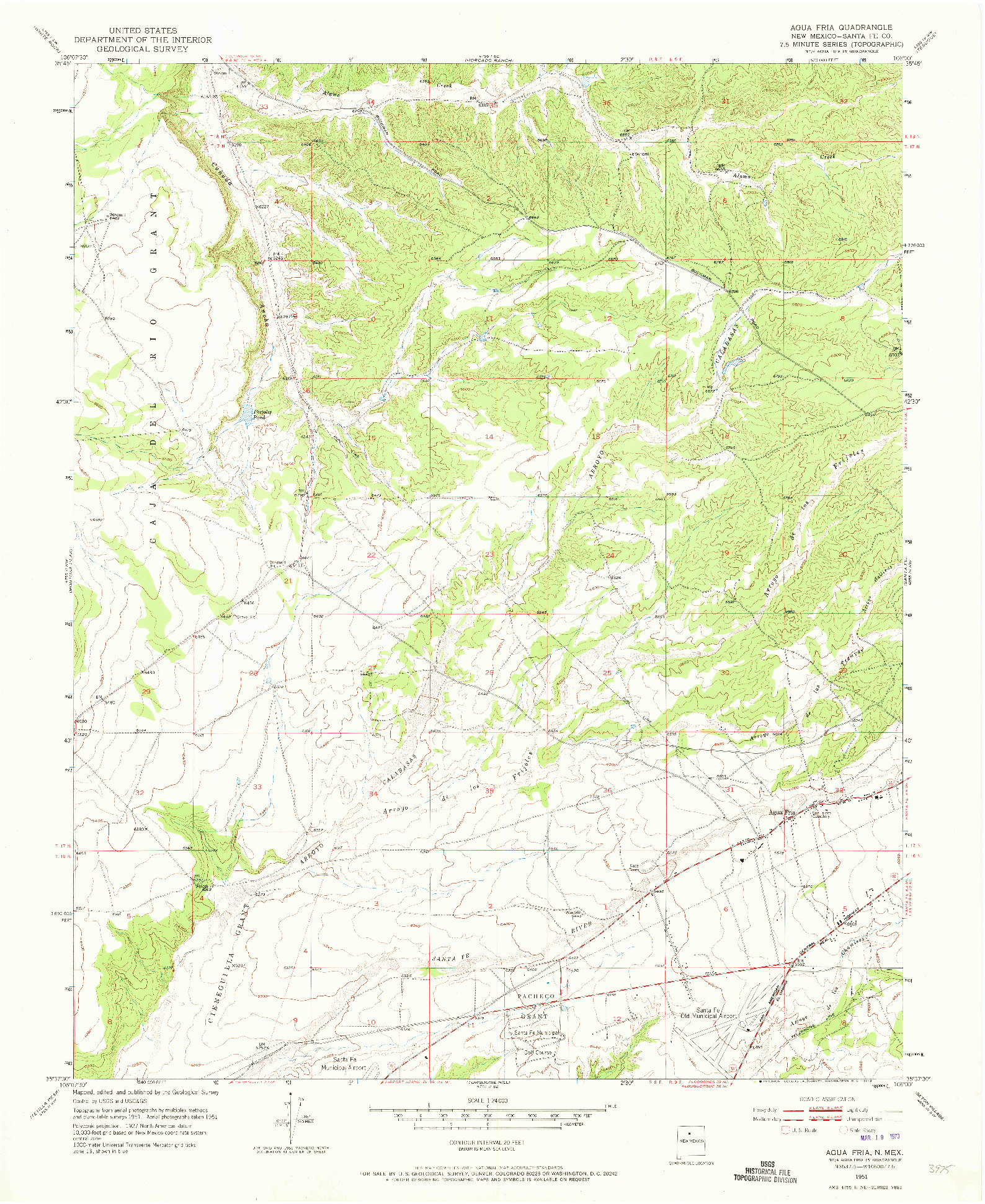 USGS 1:24000-SCALE QUADRANGLE FOR AGUA FRIA, NM 1951