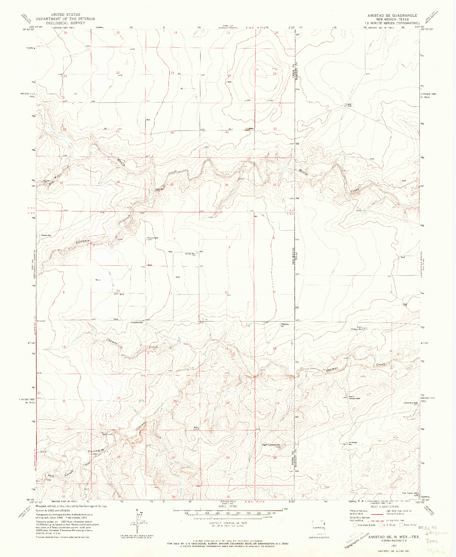 USGS 1:24000-SCALE QUADRANGLE FOR AMISTAD SE, NM 1971