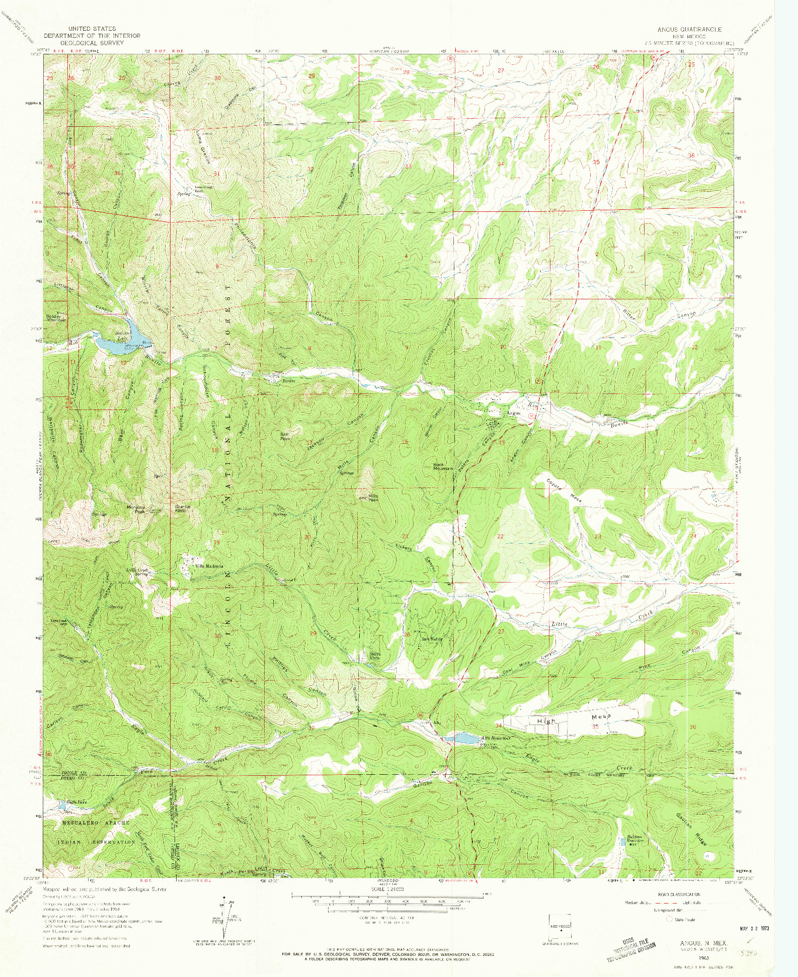 USGS 1:24000-SCALE QUADRANGLE FOR ANGUS, NM 1963