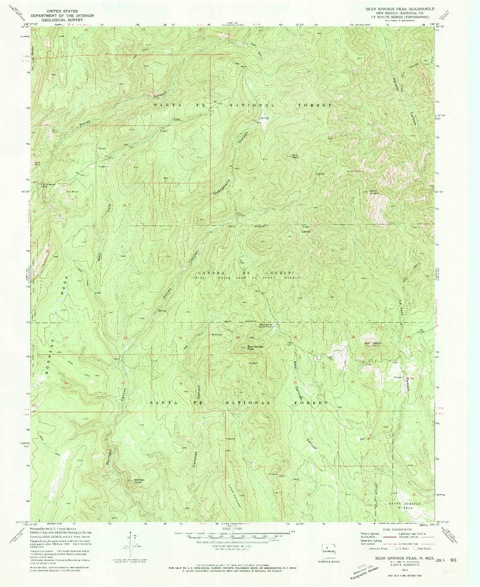 USGS 1:24000-SCALE QUADRANGLE FOR BEAR SPRINGS PEAK, NM 1970