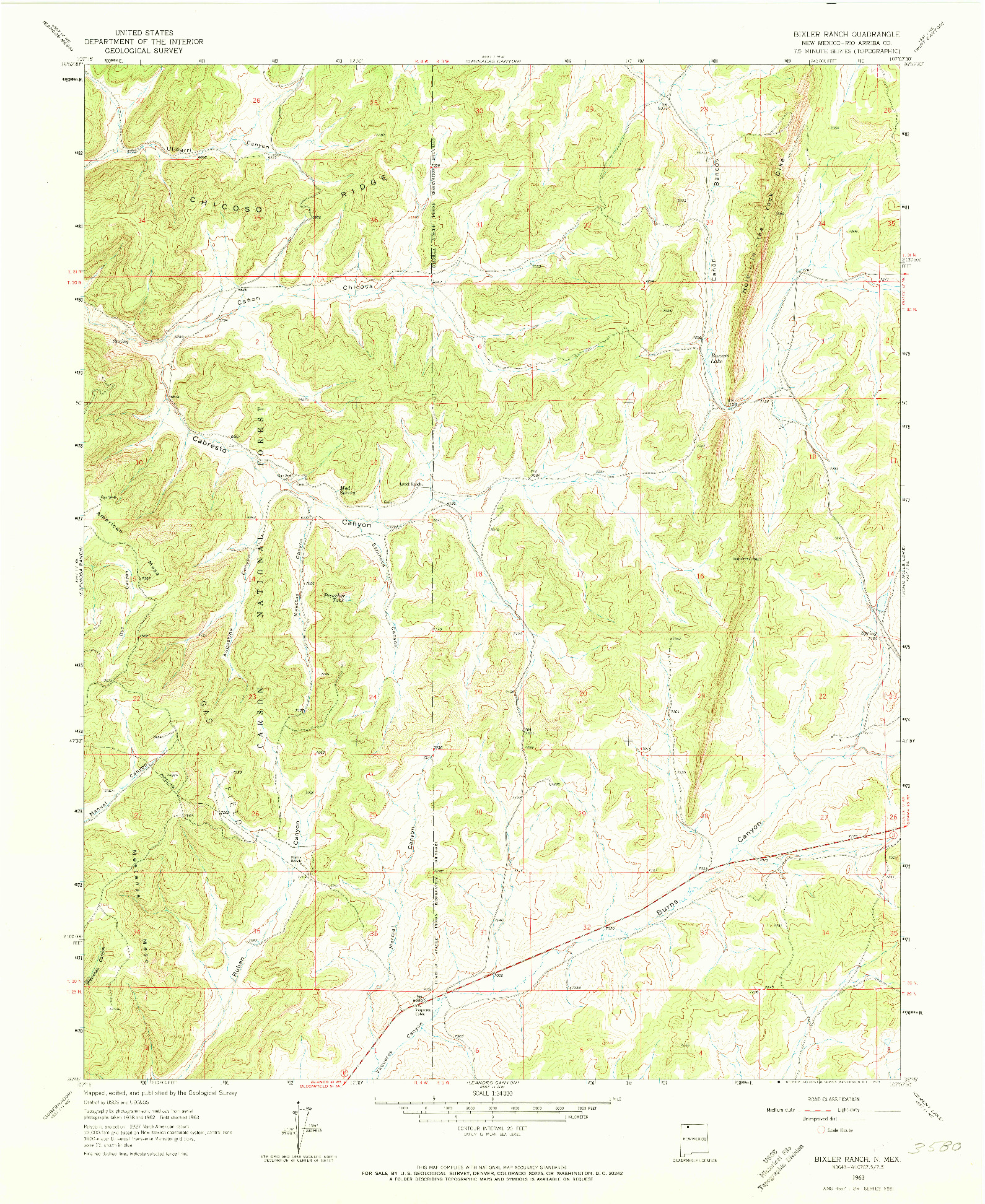 USGS 1:24000-SCALE QUADRANGLE FOR BIXLER RANCH, NM 1963