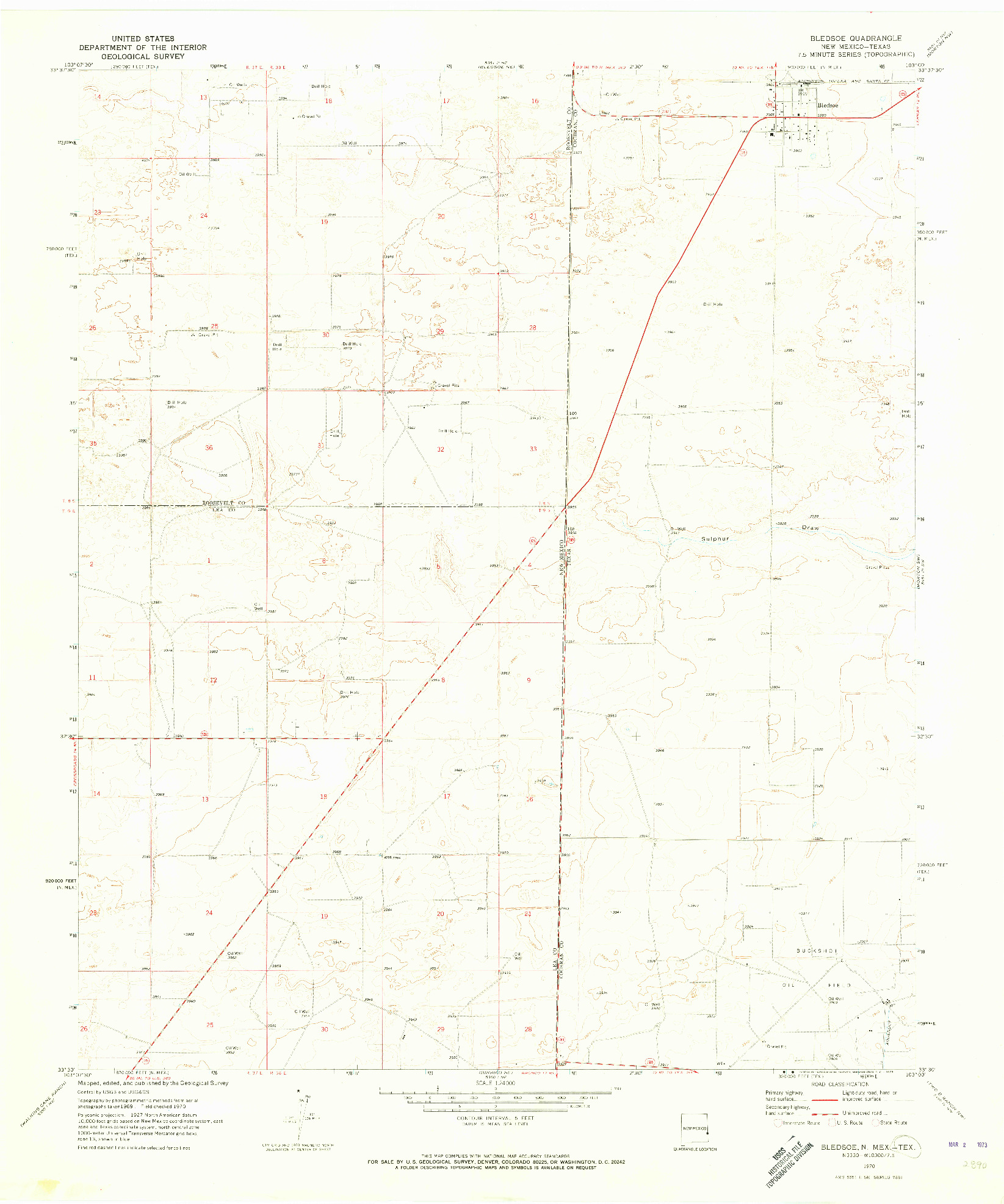 USGS 1:24000-SCALE QUADRANGLE FOR BLEDSOE, NM 1970