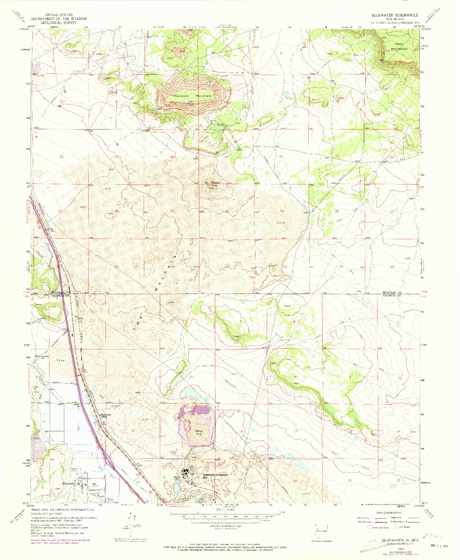 USGS 1:24000-SCALE QUADRANGLE FOR BLUEWATER, NM 1957
