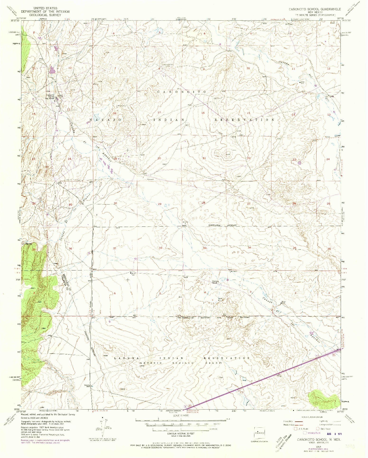 USGS 1:24000-SCALE QUADRANGLE FOR CANONCITO SCHOOL, NM 1954