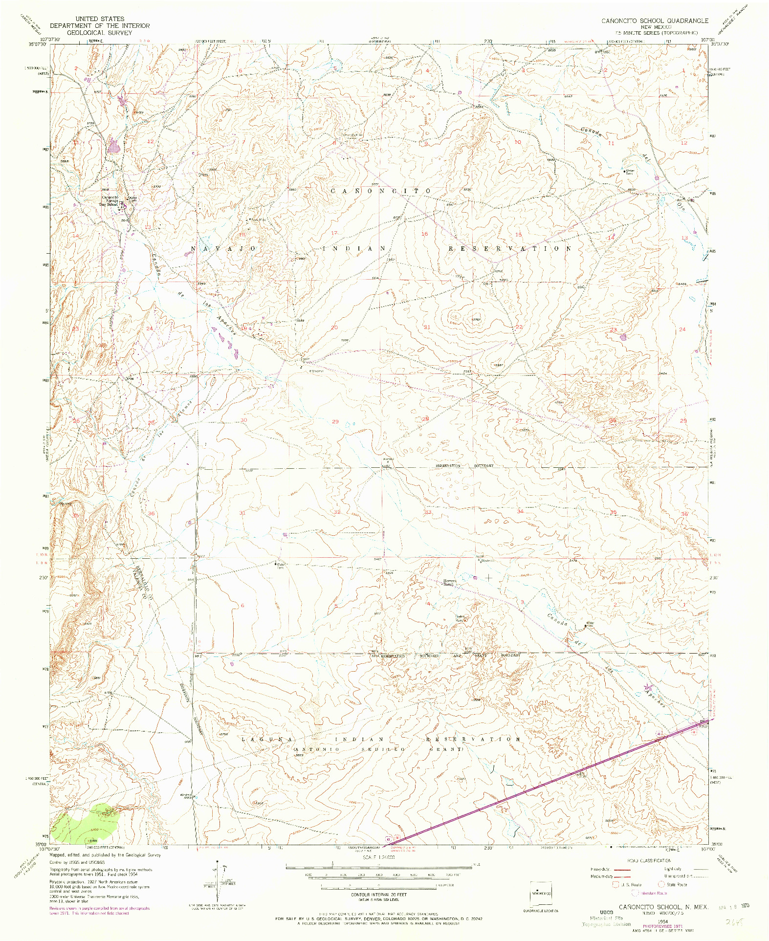 USGS 1:24000-SCALE QUADRANGLE FOR CANONCITO SCHOOL, NM 1954