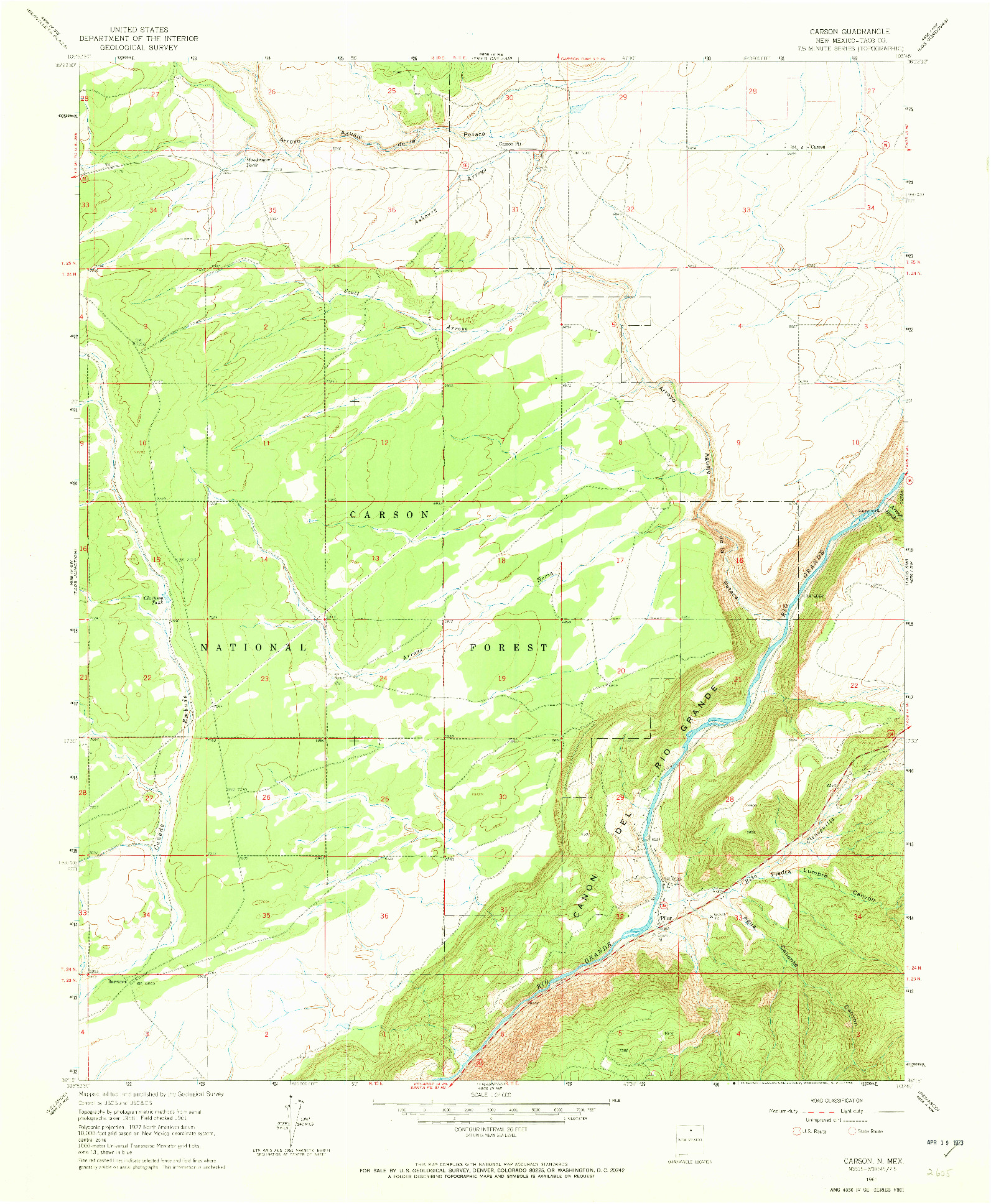 USGS 1:24000-SCALE QUADRANGLE FOR CARSON, NM 1961