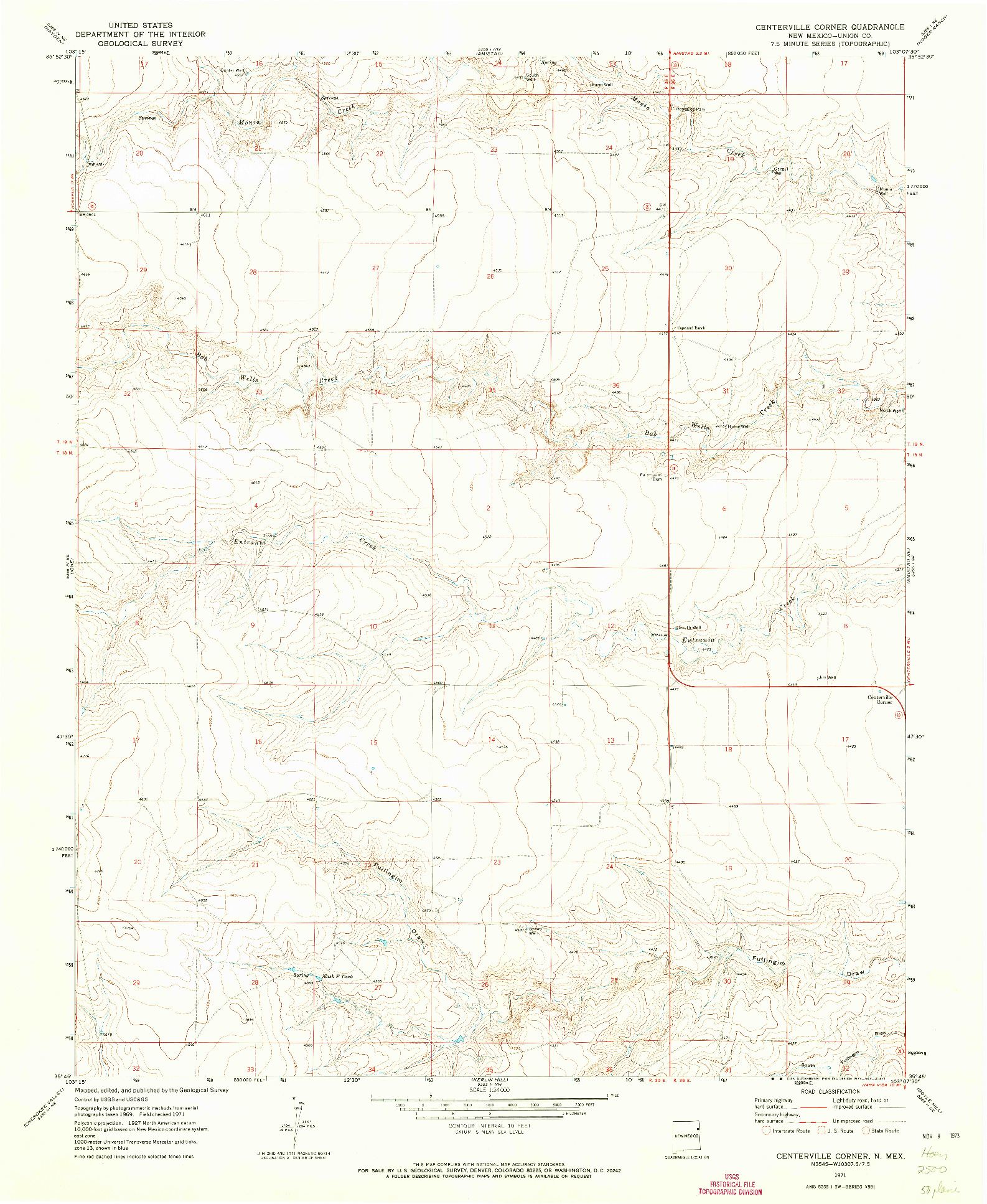 USGS 1:24000-SCALE QUADRANGLE FOR CENTERVILLE CORNER, NM 1971