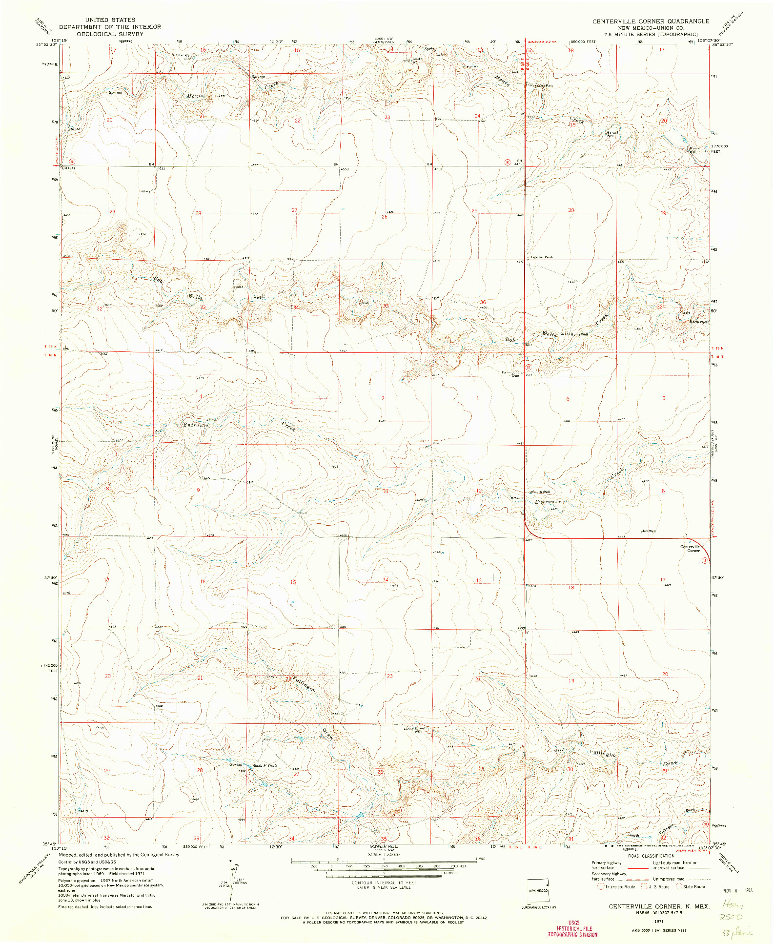 USGS 1:24000-SCALE QUADRANGLE FOR CENTERVILLE CORNER, NM 1971