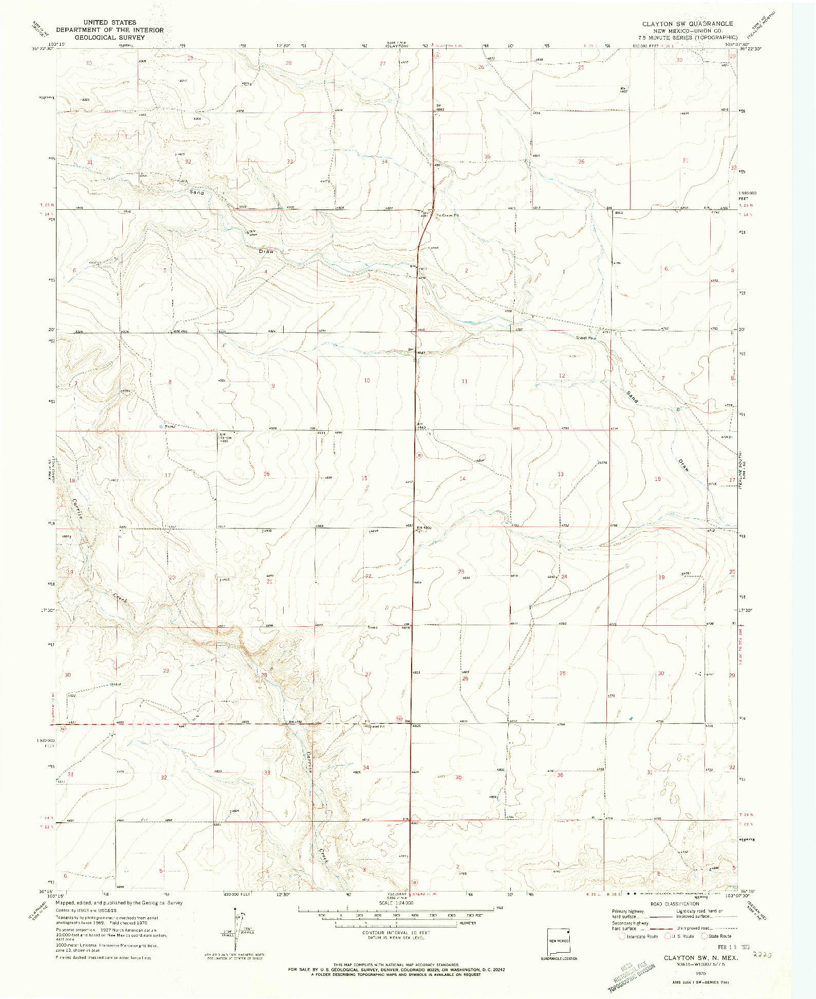 USGS 1:24000-SCALE QUADRANGLE FOR CLAYTON SW, NM 1970