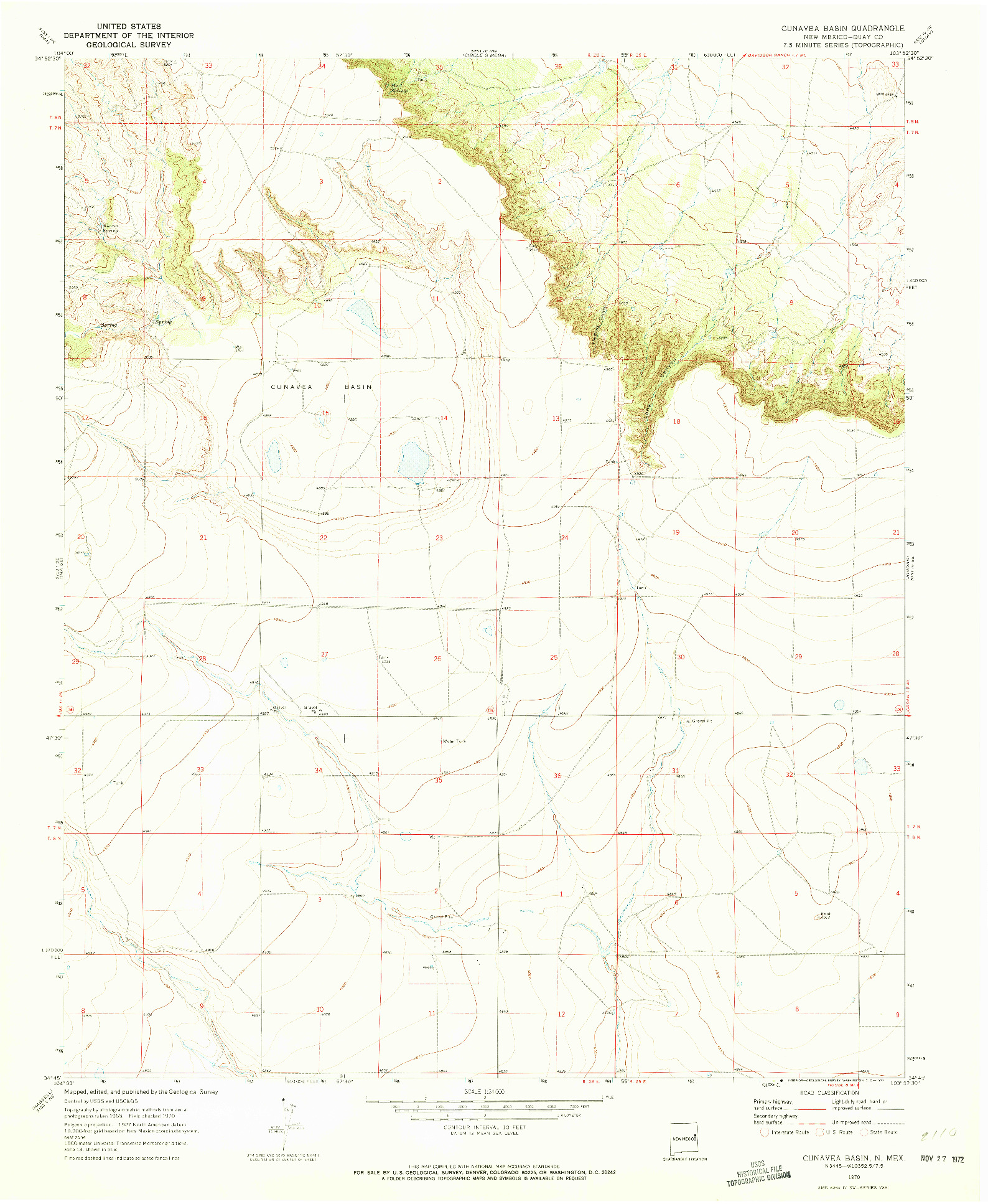 USGS 1:24000-SCALE QUADRANGLE FOR CUNAVEA BASIN, NM 1970