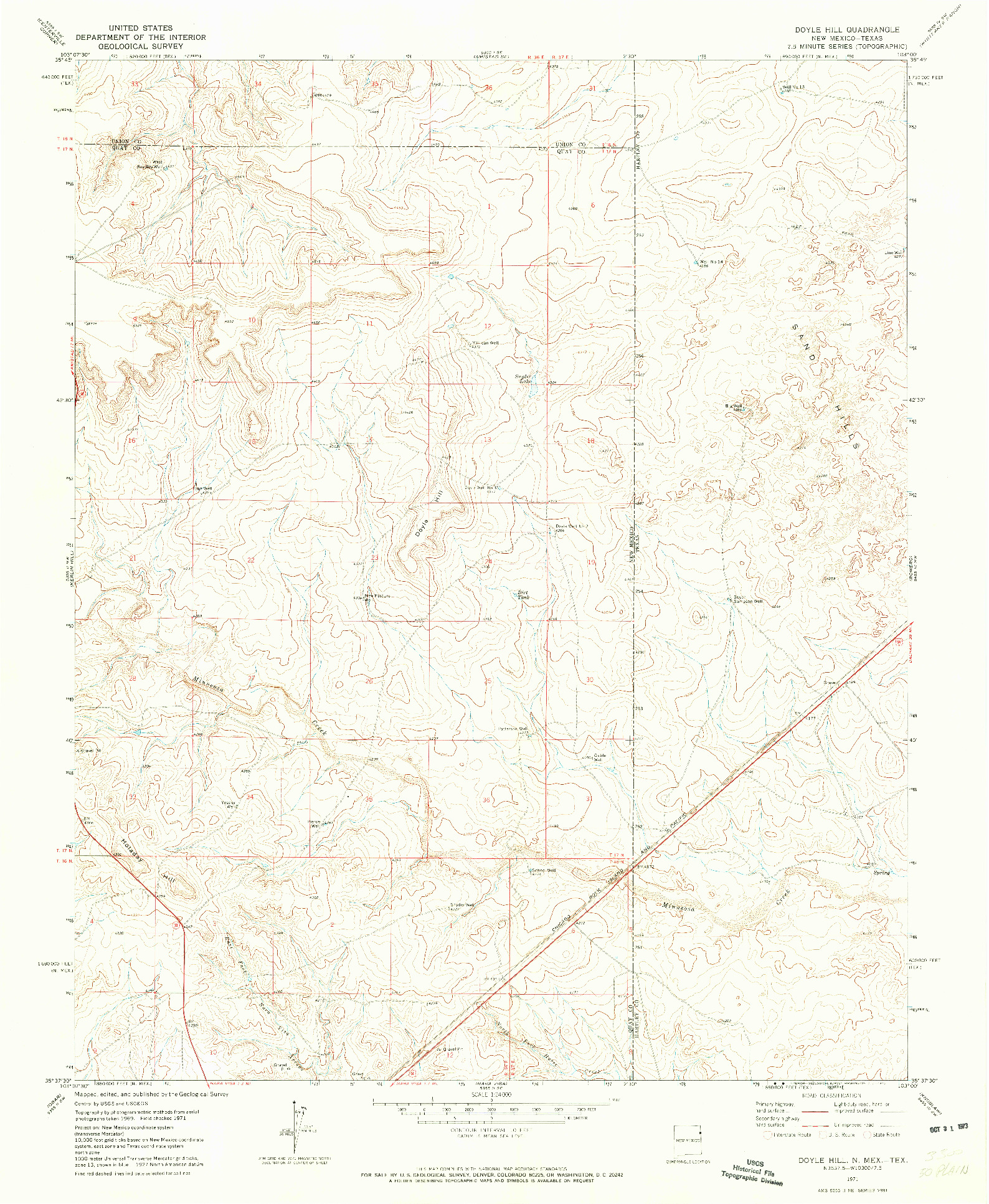 USGS 1:24000-SCALE QUADRANGLE FOR DOYLE HILL, NM 1971