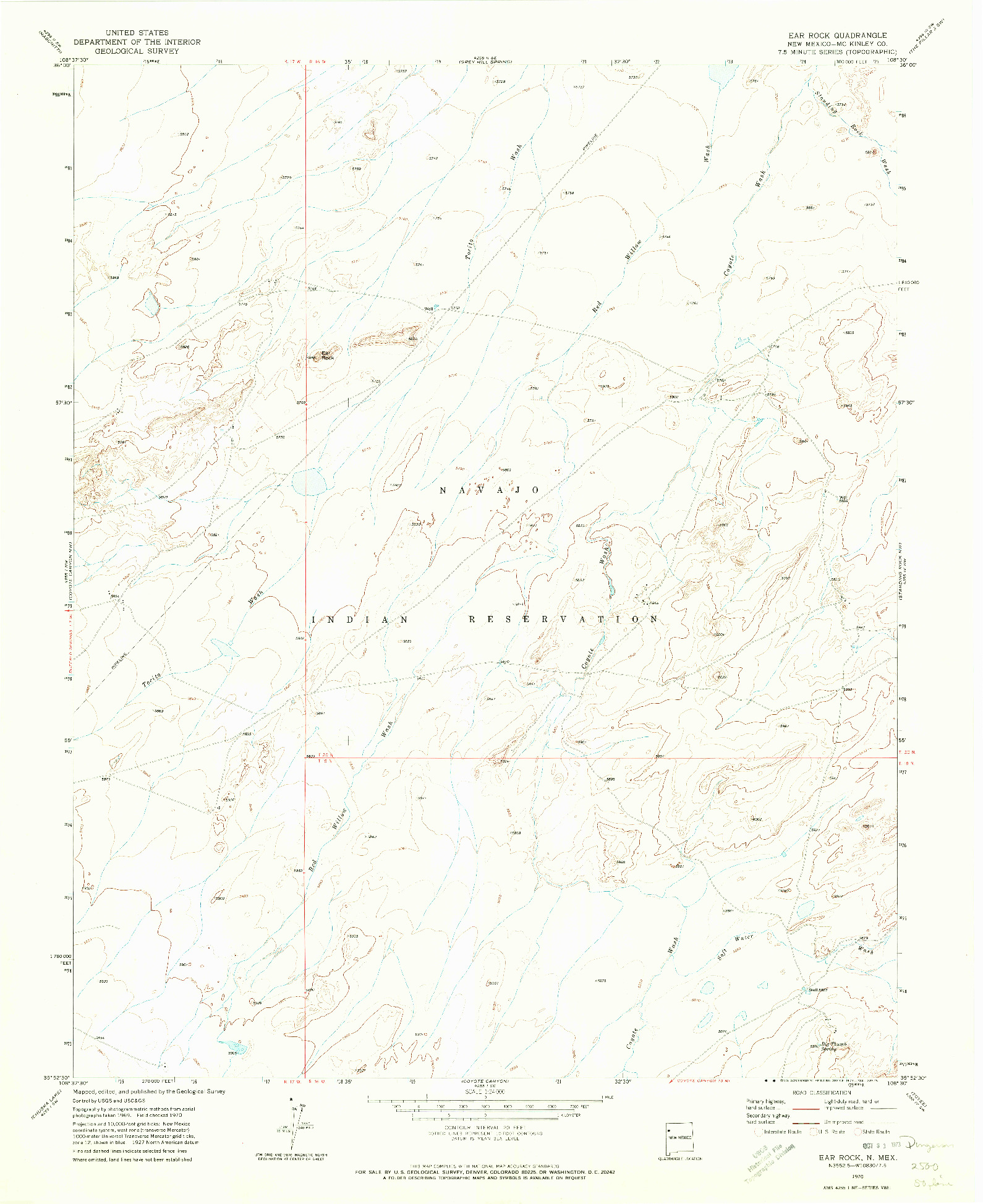 USGS 1:24000-SCALE QUADRANGLE FOR EAR ROCK, NM 1970