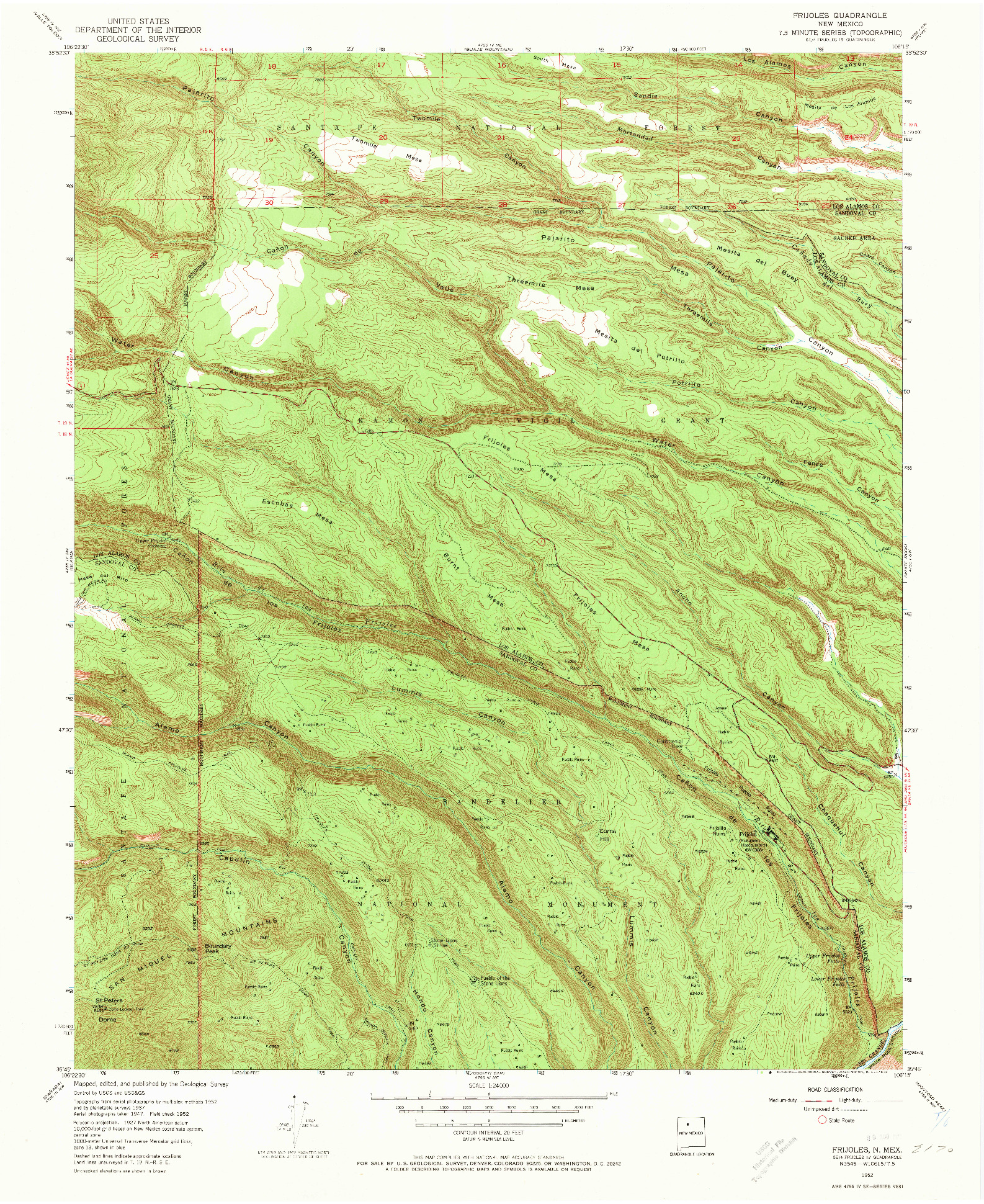 USGS 1:24000-SCALE QUADRANGLE FOR FRIJOLES, NM 1952