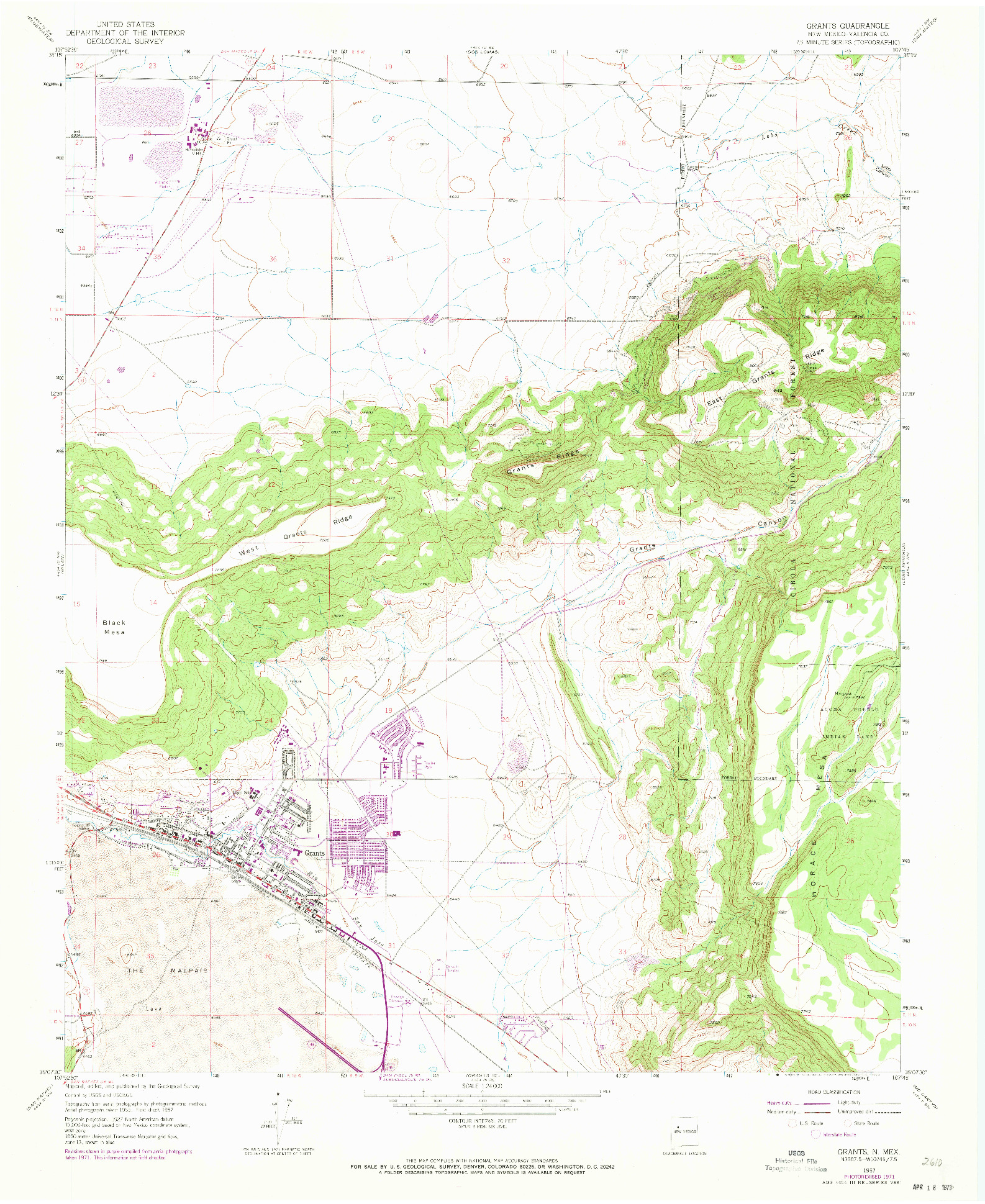 USGS 1:24000-SCALE QUADRANGLE FOR GRANTS, NM 1957