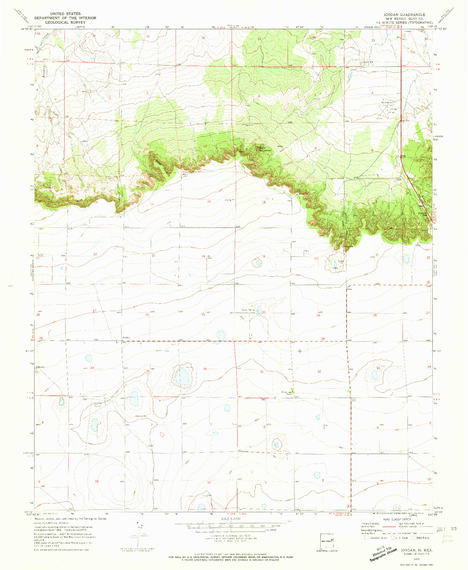 USGS 1:24000-SCALE QUADRANGLE FOR JORDAN, NM 1970