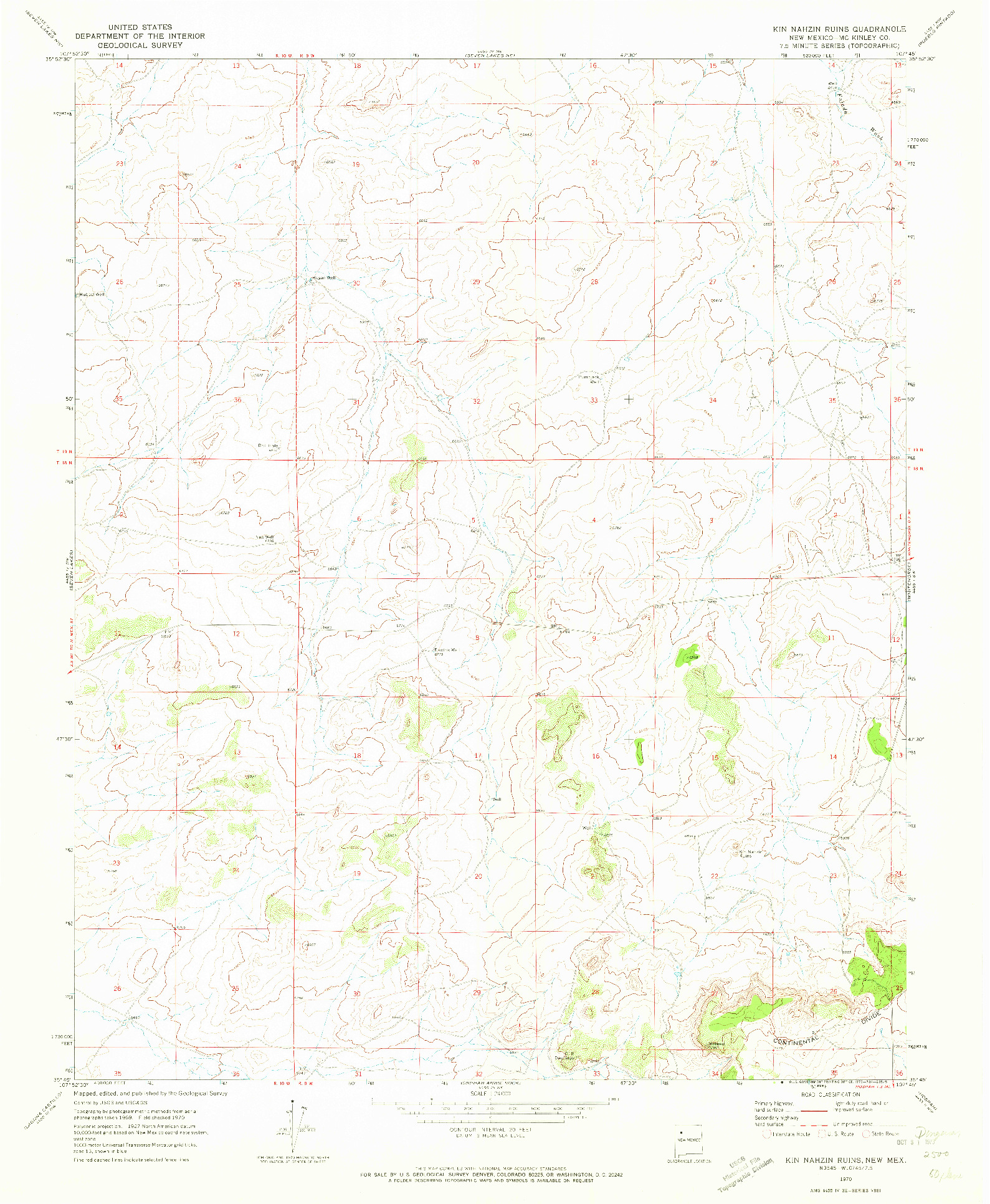 USGS 1:24000-SCALE QUADRANGLE FOR KIN NAHZIN RUINS, NM 1970