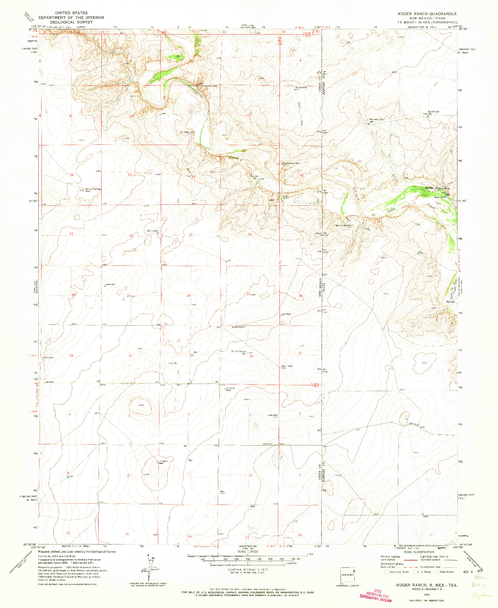 USGS 1:24000-SCALE QUADRANGLE FOR KOGER RANCH, NM 1971