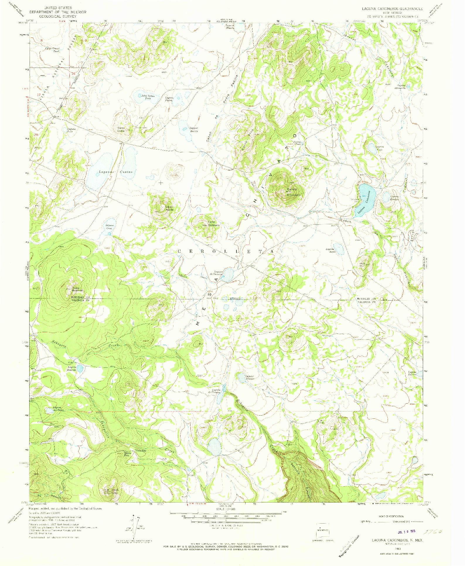 USGS 1:24000-SCALE QUADRANGLE FOR LAGUNA CANONEROS, NM 1961