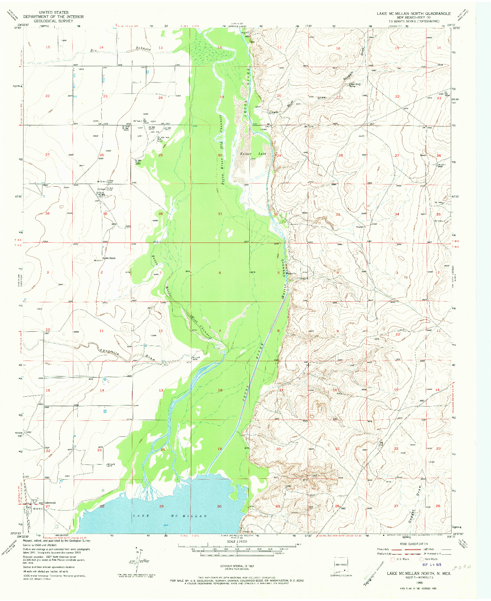 USGS 1:24000-SCALE QUADRANGLE FOR LAKE MC MILLAN NORTH, NM 1955