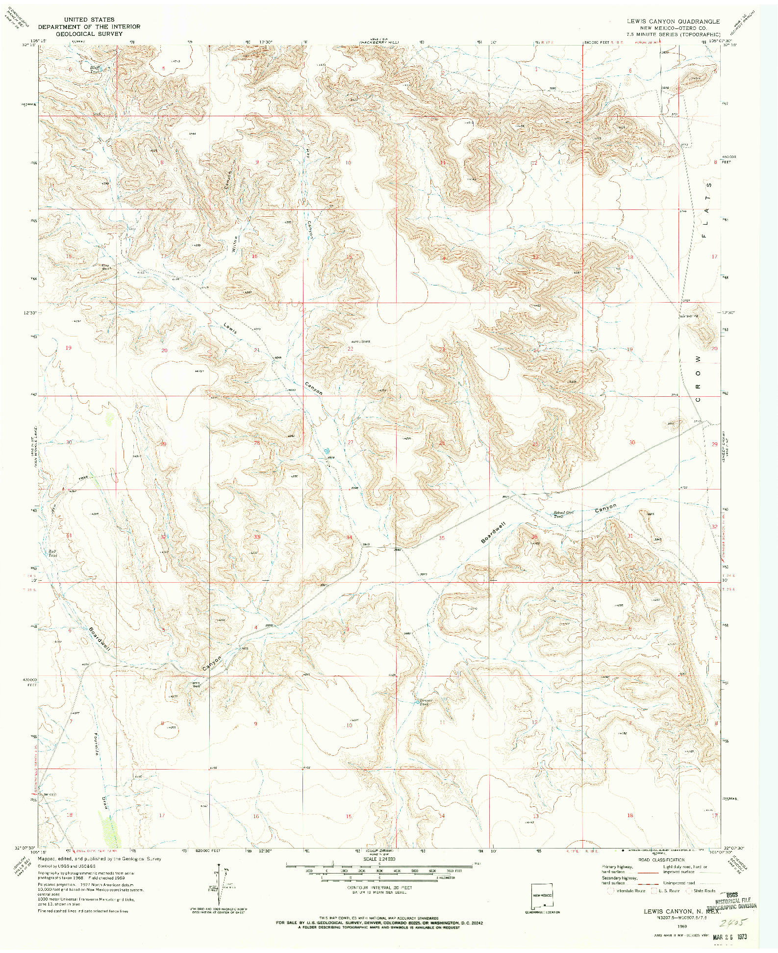 USGS 1:24000-SCALE QUADRANGLE FOR LEWIS CANYON, NM 1969