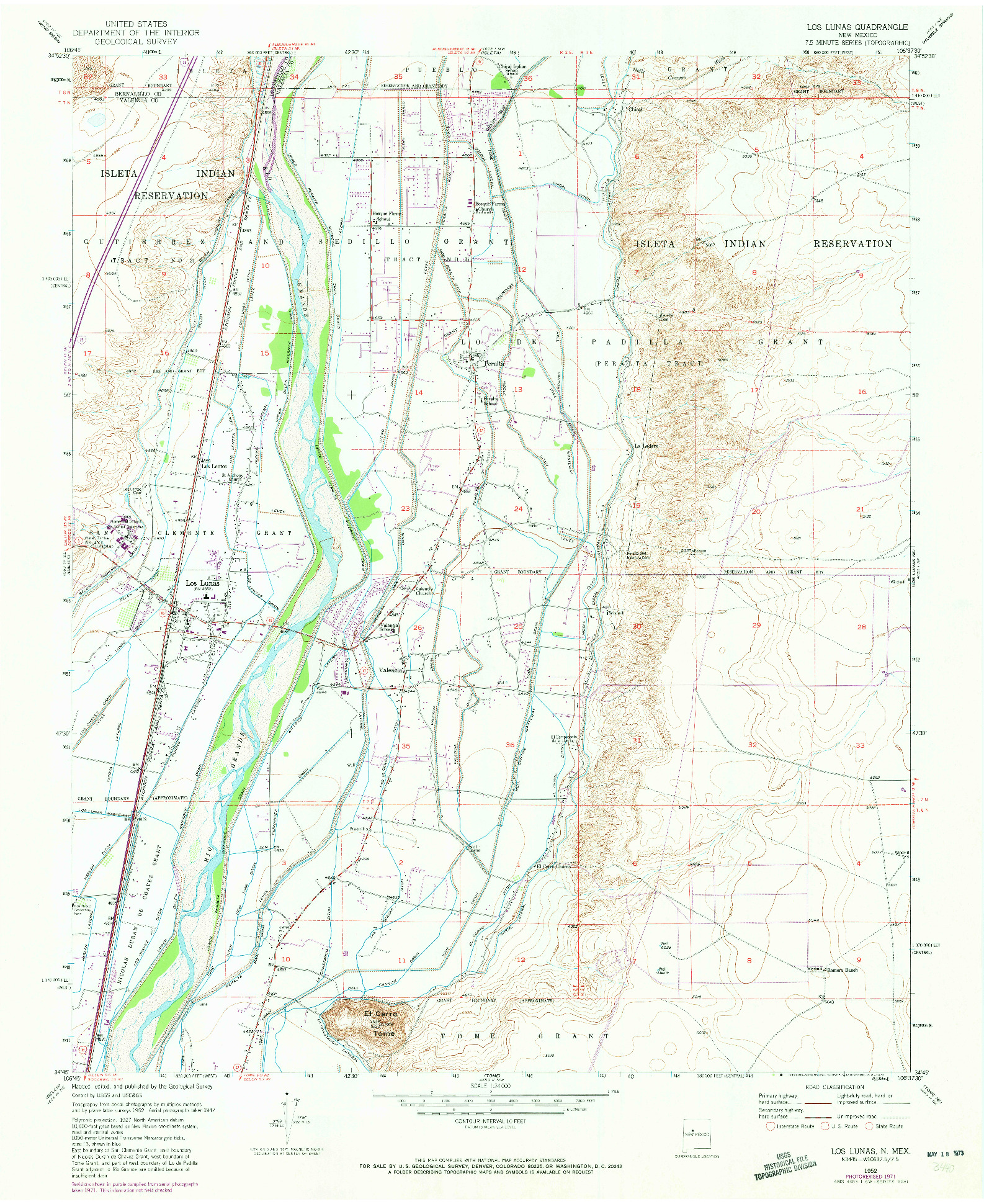 USGS 1:24000-SCALE QUADRANGLE FOR LOS LUNAS, NM 1952