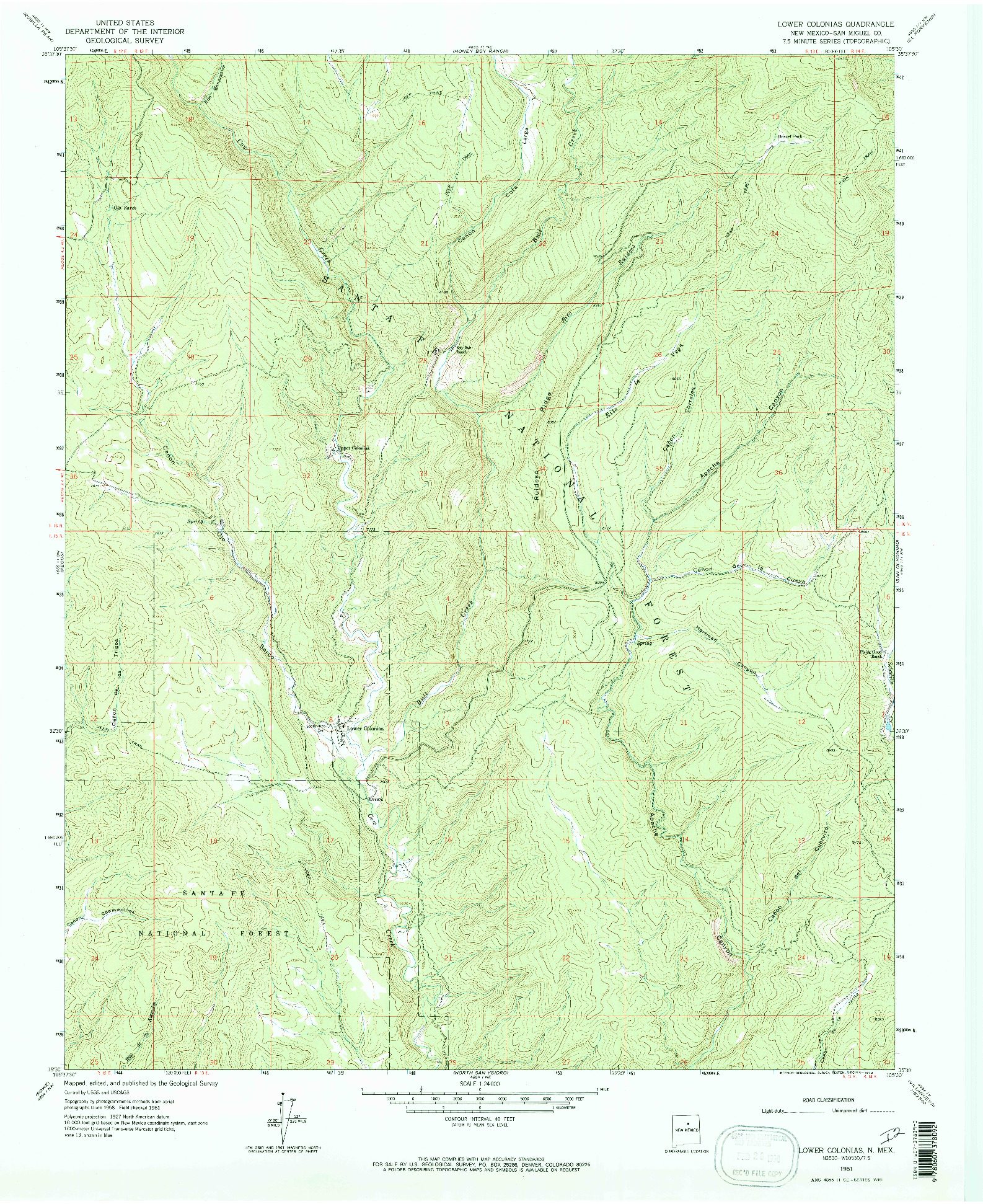 USGS 1:24000-SCALE QUADRANGLE FOR LOWER COLONIAS, NM 1961