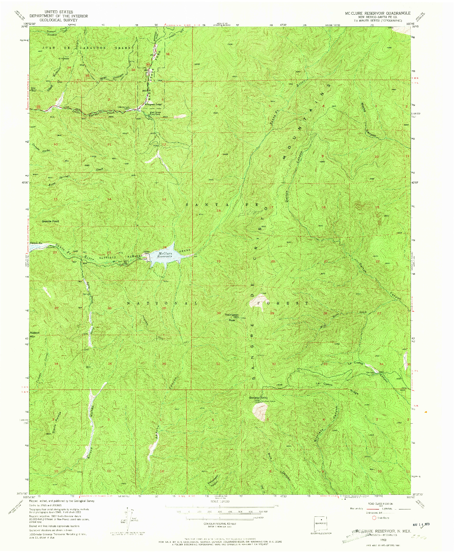 USGS 1:24000-SCALE QUADRANGLE FOR MC CLURE RESERVOIR, NM 1953