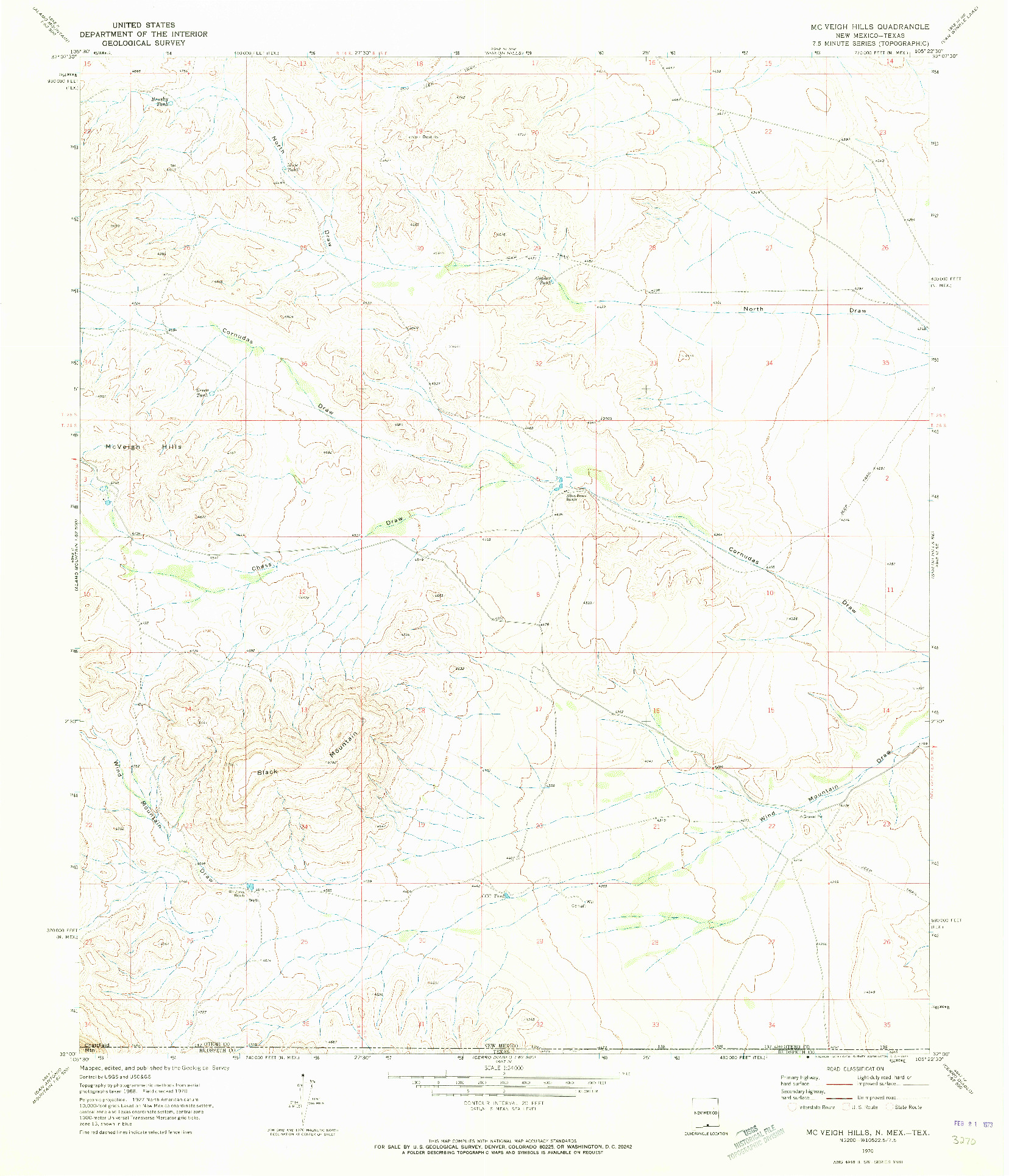 USGS 1:24000-SCALE QUADRANGLE FOR MC VEIGH HILLS, NM 1970