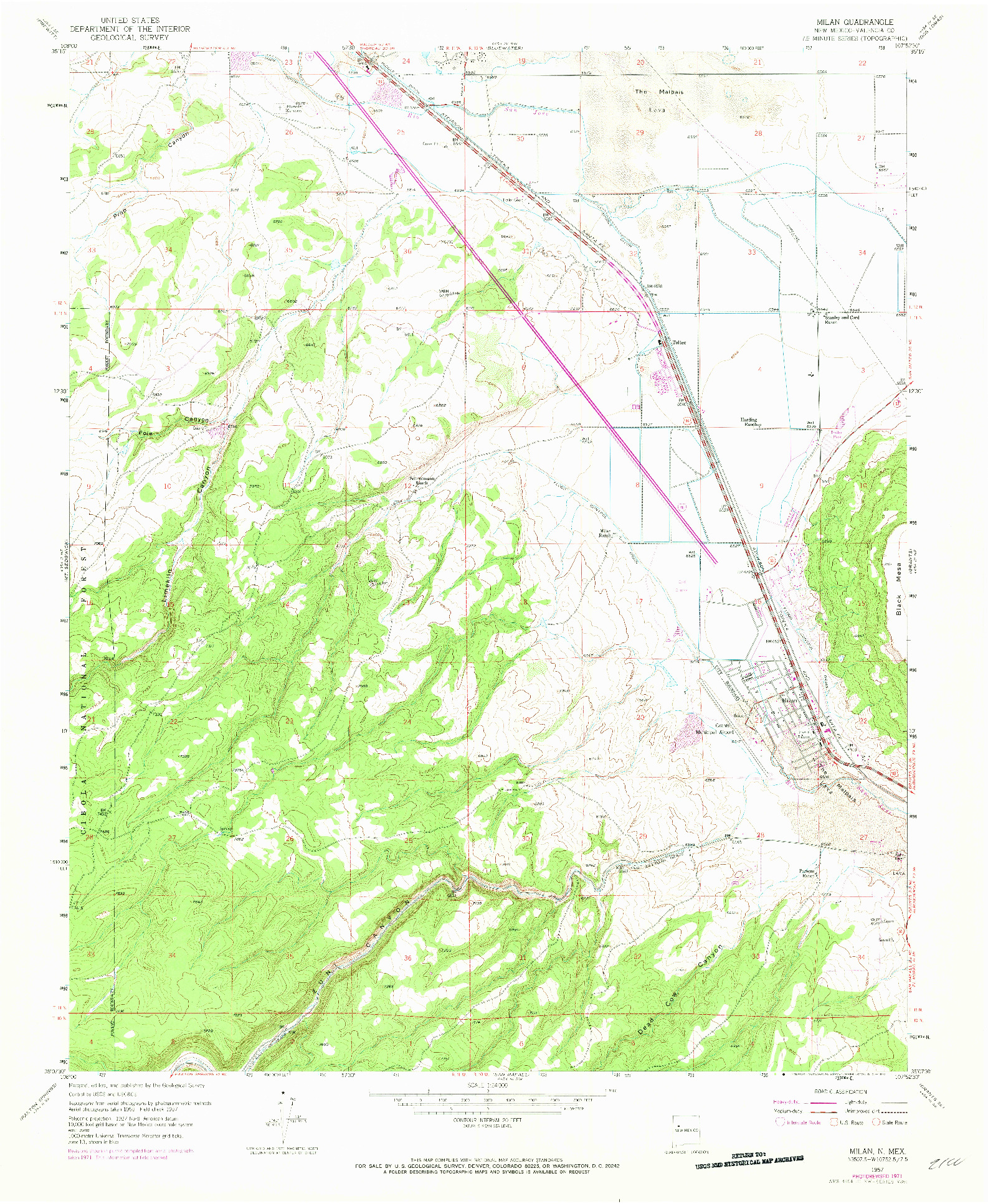 USGS 1:24000-SCALE QUADRANGLE FOR MILAN, NM 1957