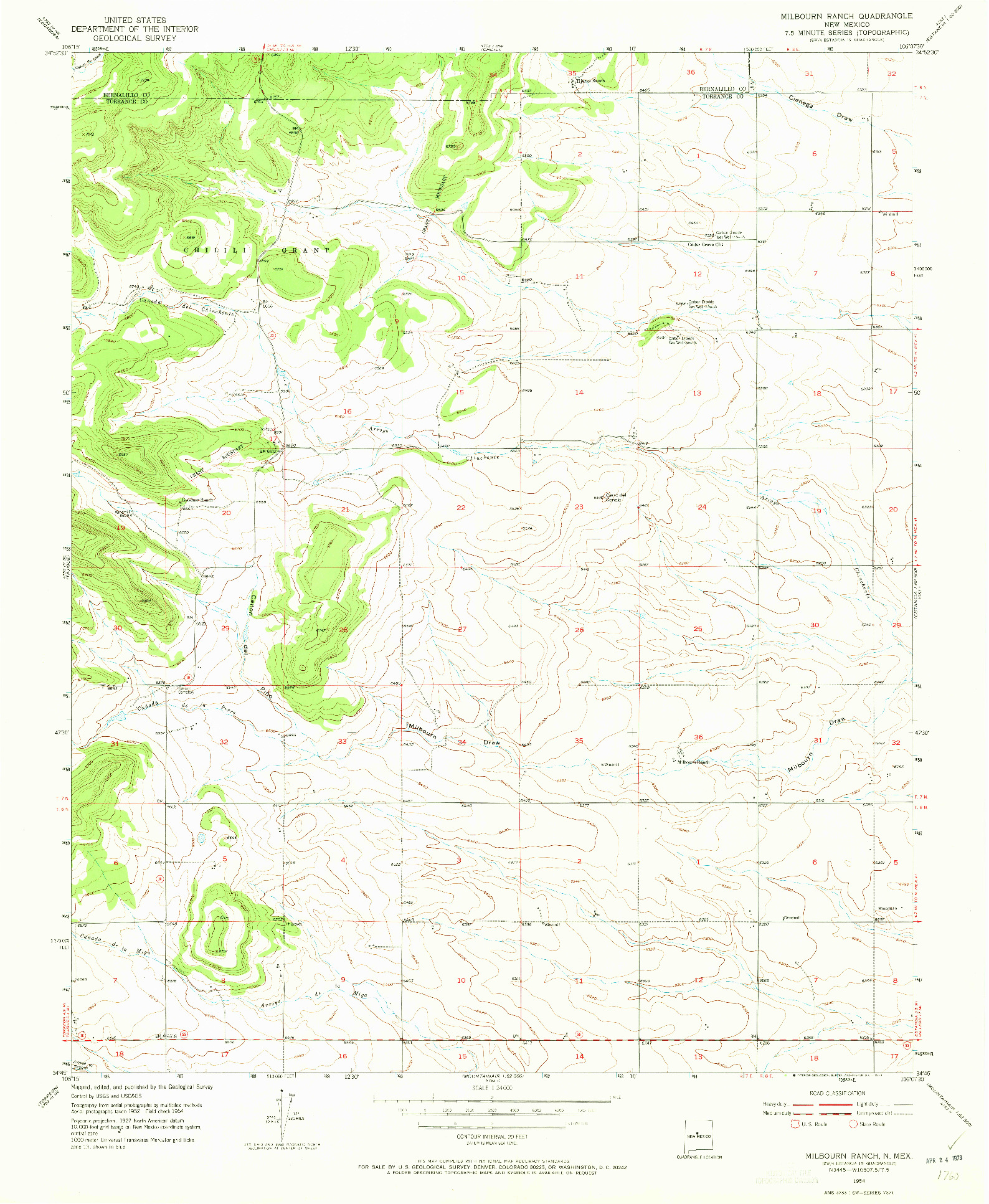 USGS 1:24000-SCALE QUADRANGLE FOR MILBOURN RANCH, NM 1954