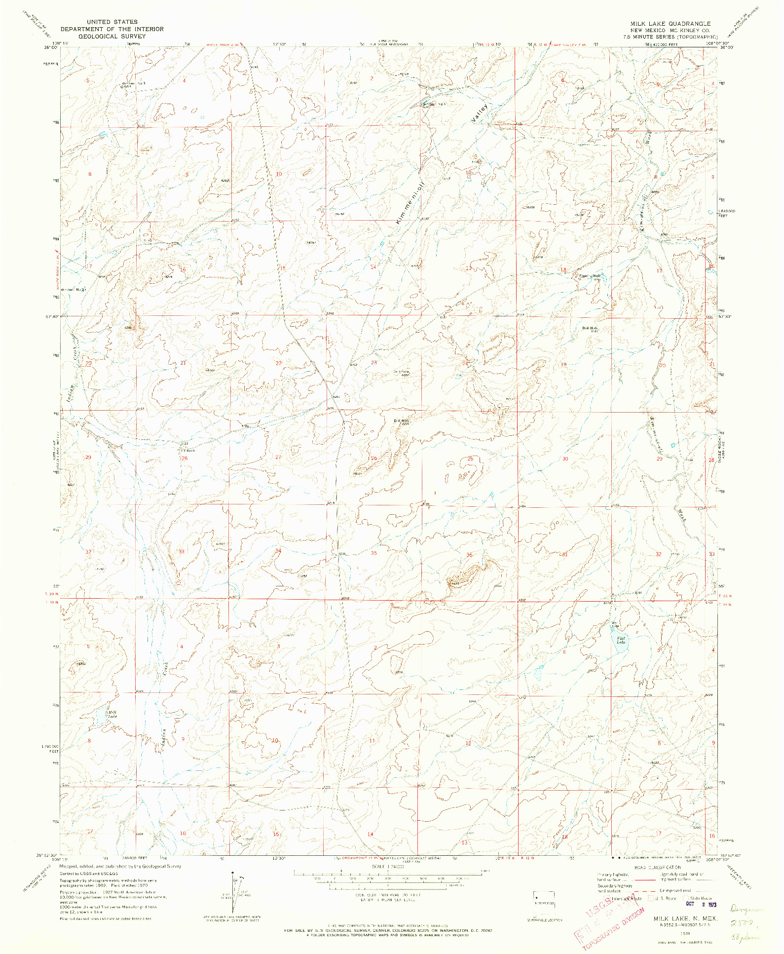 USGS 1:24000-SCALE QUADRANGLE FOR MILK LAKE, NM 1970