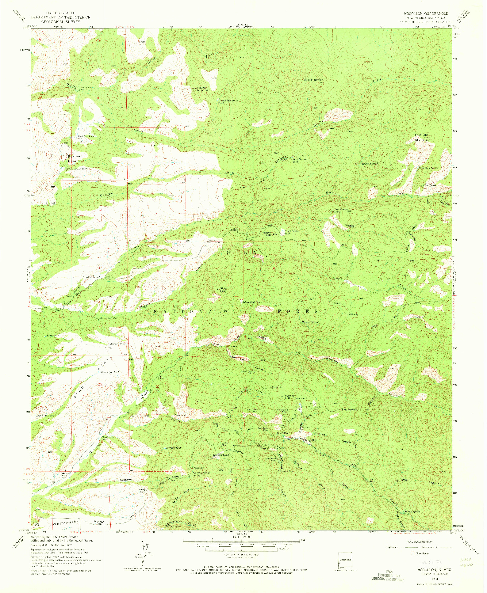 USGS 1:24000-SCALE QUADRANGLE FOR MOGOLLON, NM 1963