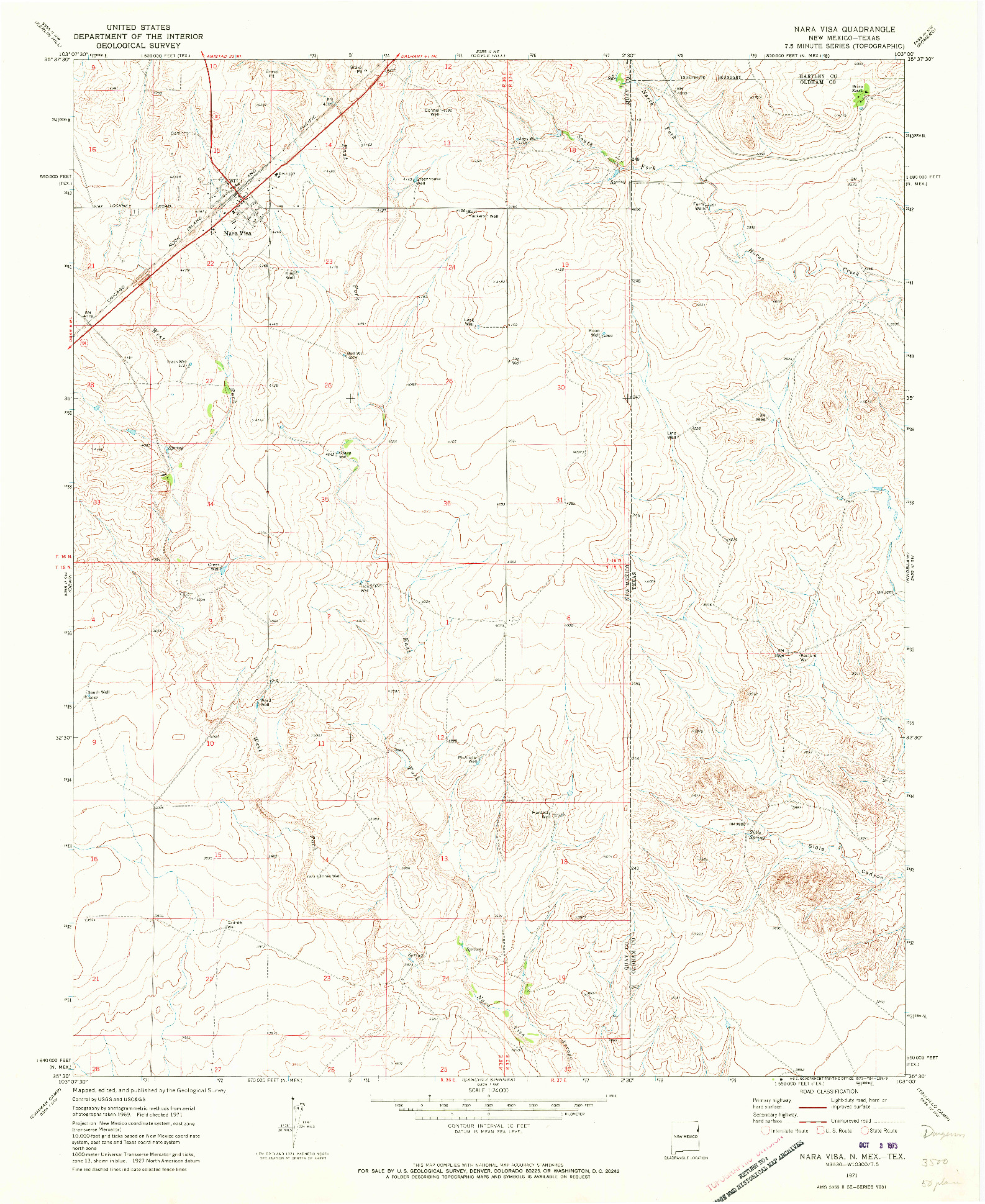 USGS 1:24000-SCALE QUADRANGLE FOR NARA VISA, NM 1971
